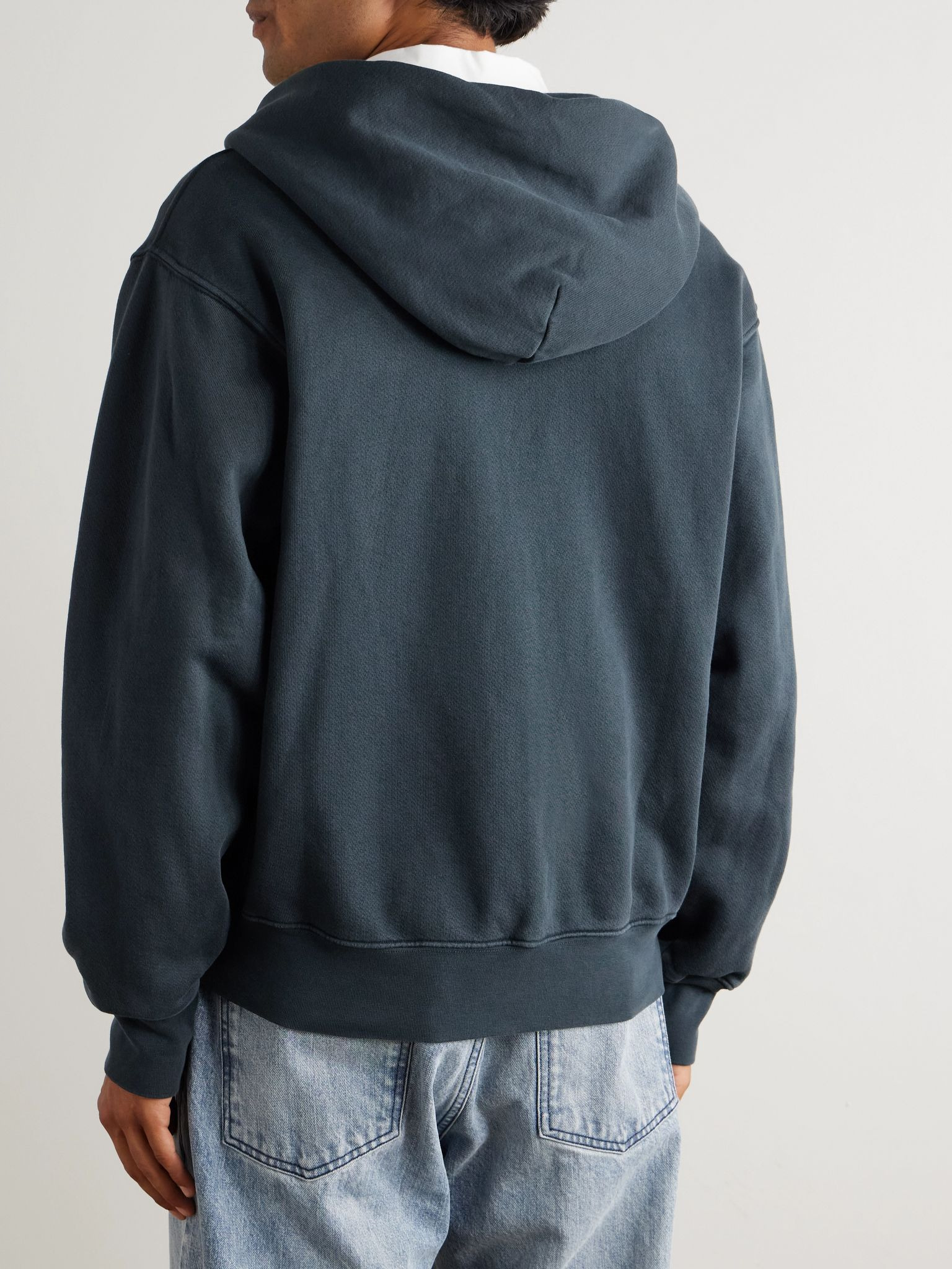 Garment-Dyed Fleece-Back Cotton-Jersey Zip-Up Hoodie Black - 3