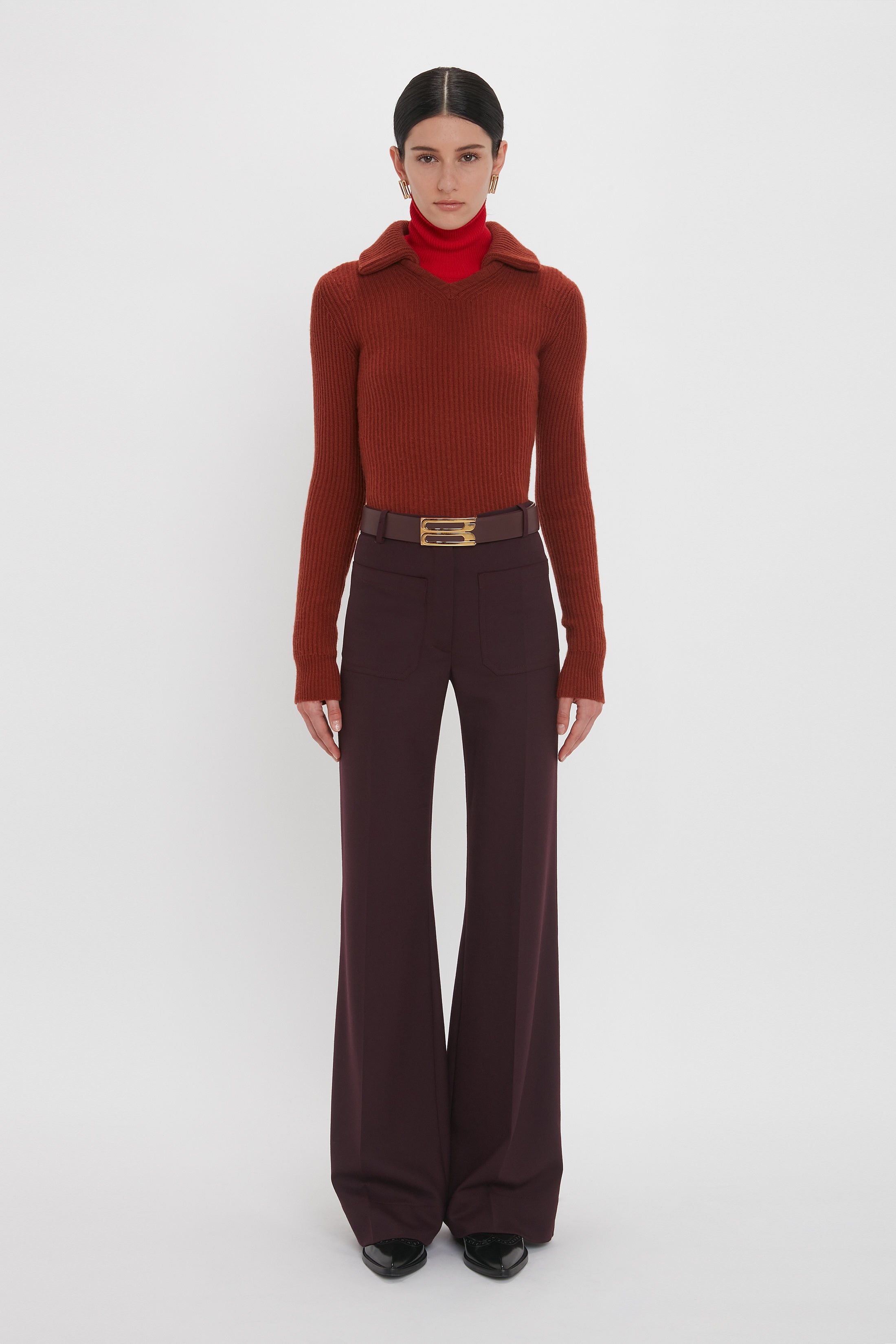 Double Collared Jumper In Russet - 3