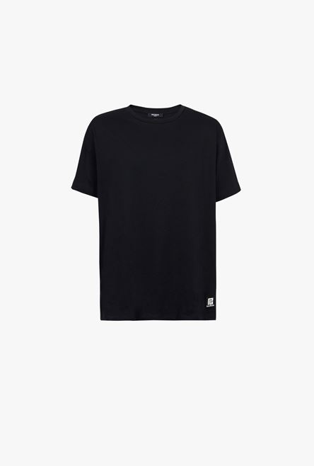 Oversized black eco-designed cotton T-shirt with white Balmain logo print - 1