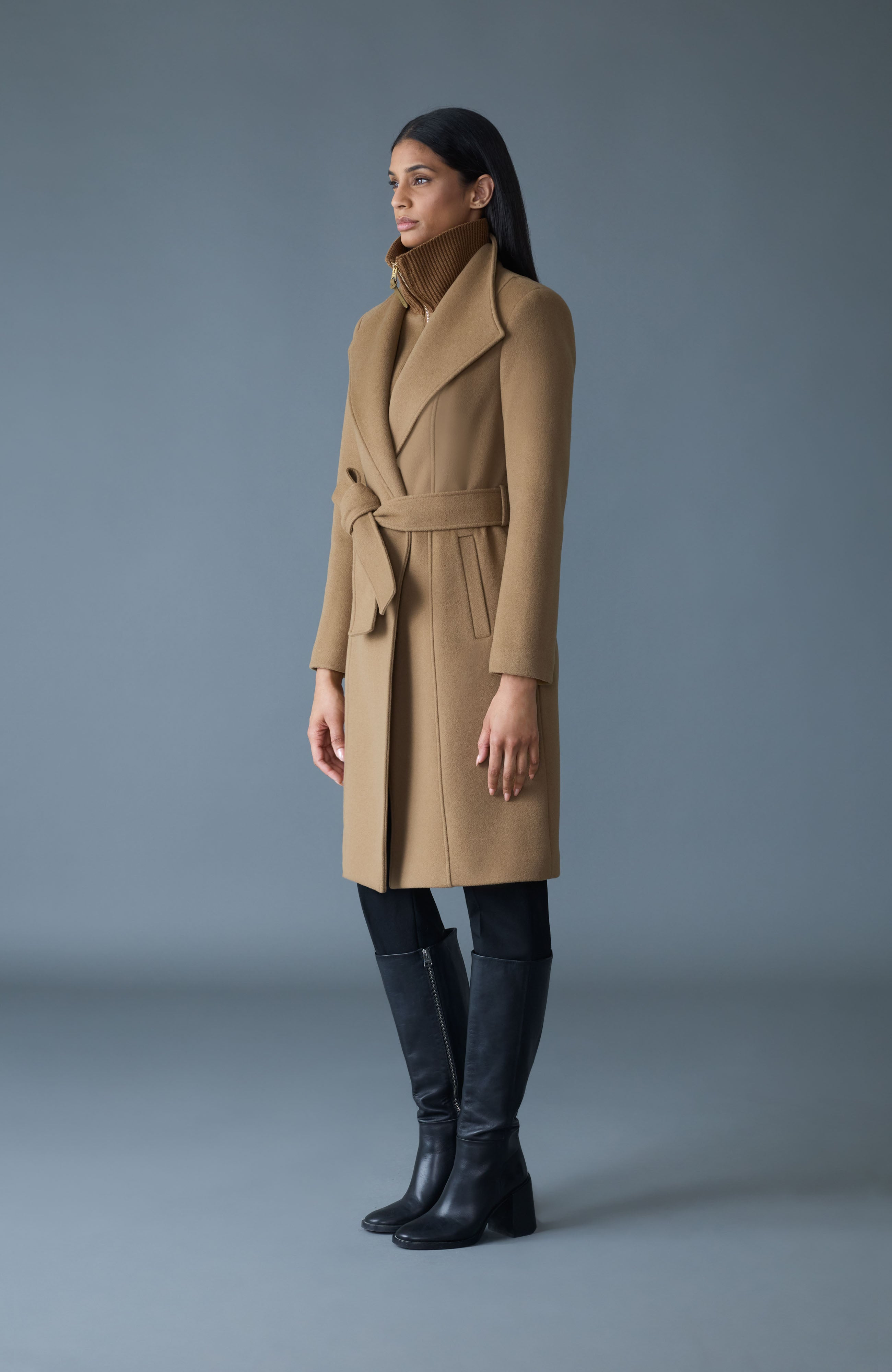 NORITA-Z 2-in-1 double face wool coat with sash - 3