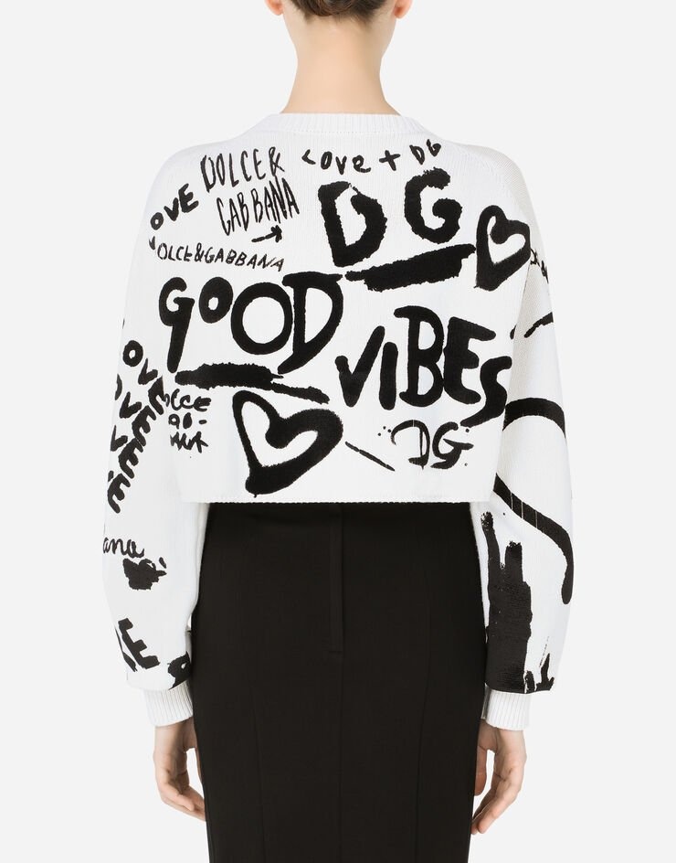 Cropped sweater with intarsia and flocked DG graffiti - 2