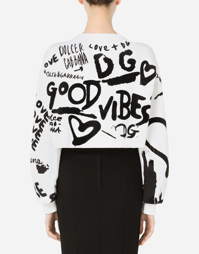 Dolce & Gabbana Cropped sweater with intarsia and flocked DG graffiti outlook