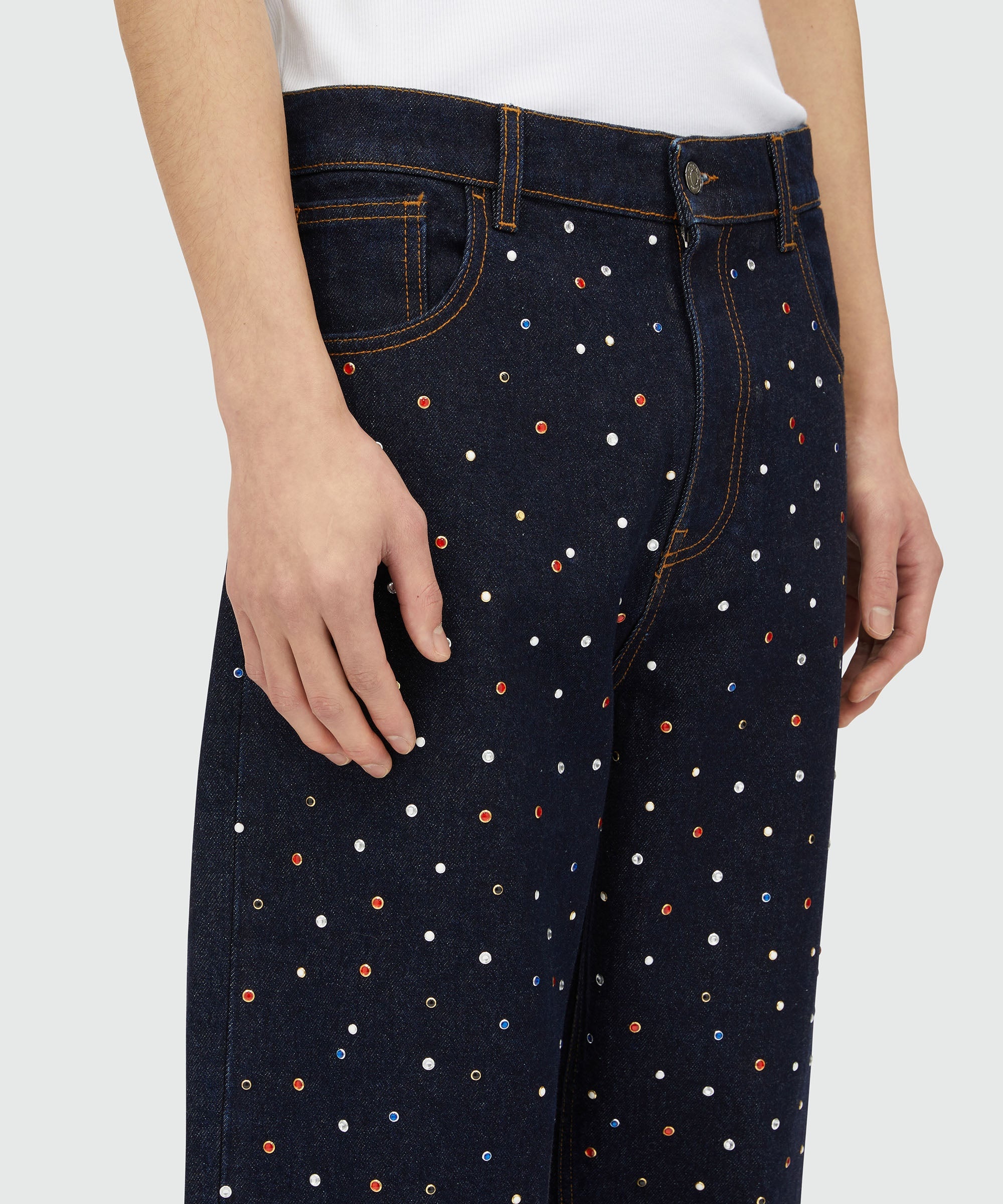 Wide-leg denim pants with studs - 5