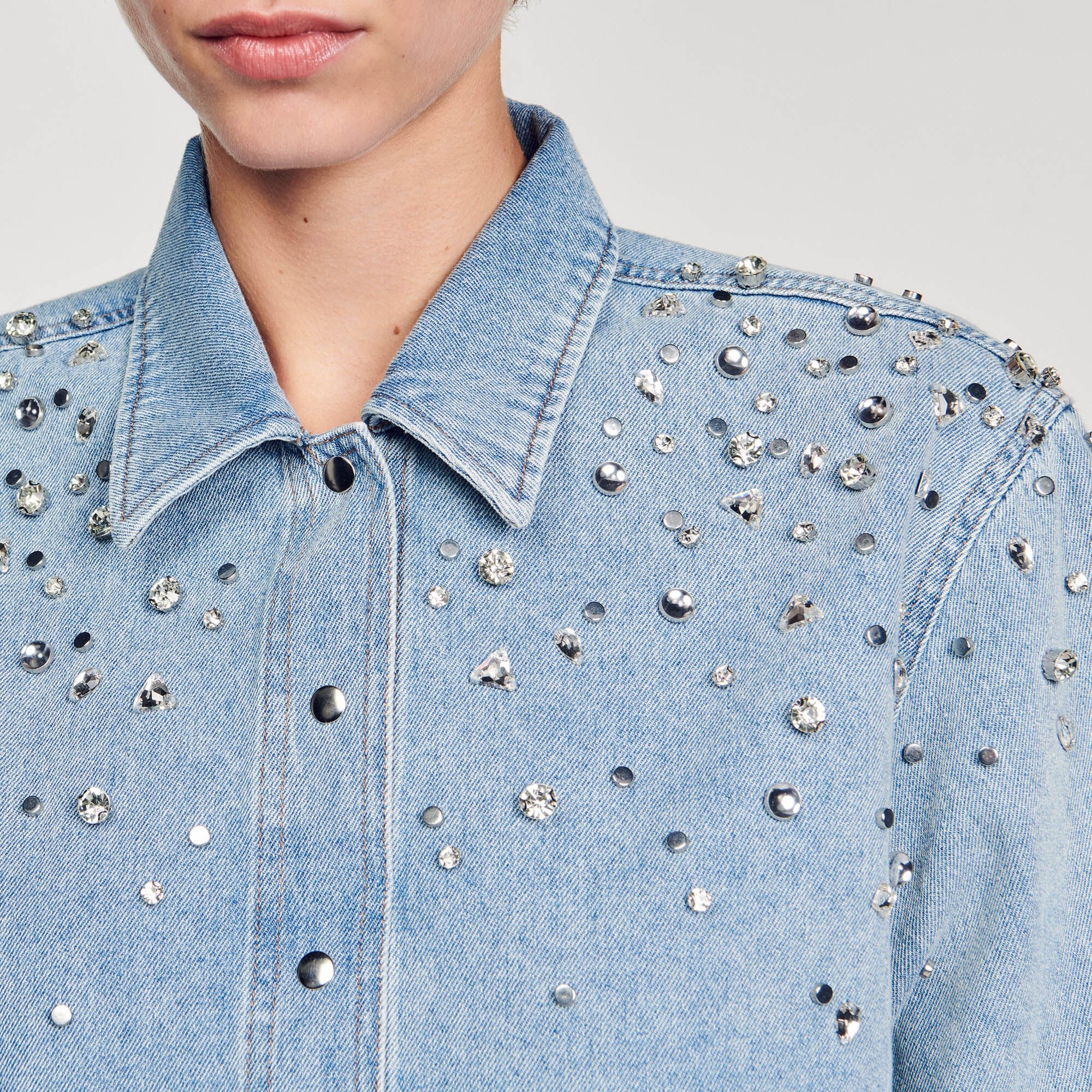 RHINESTONE CROPPED SHIRT - 4