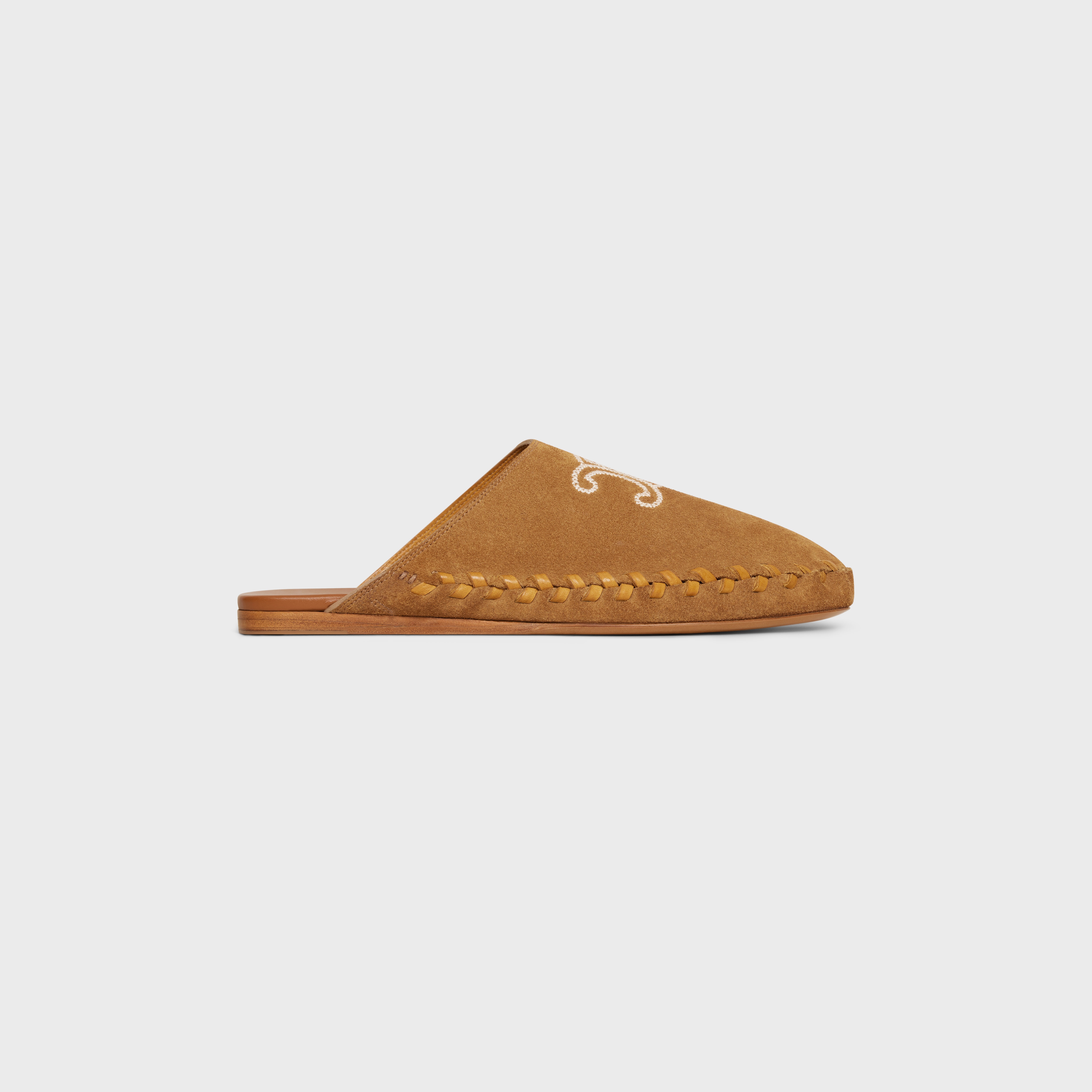 【CELINE】最新作★ Leather-Trimmed Logo スエードミュール CELINE HOMME Leather-Trimmed Logo-Embroidered Suede Mules