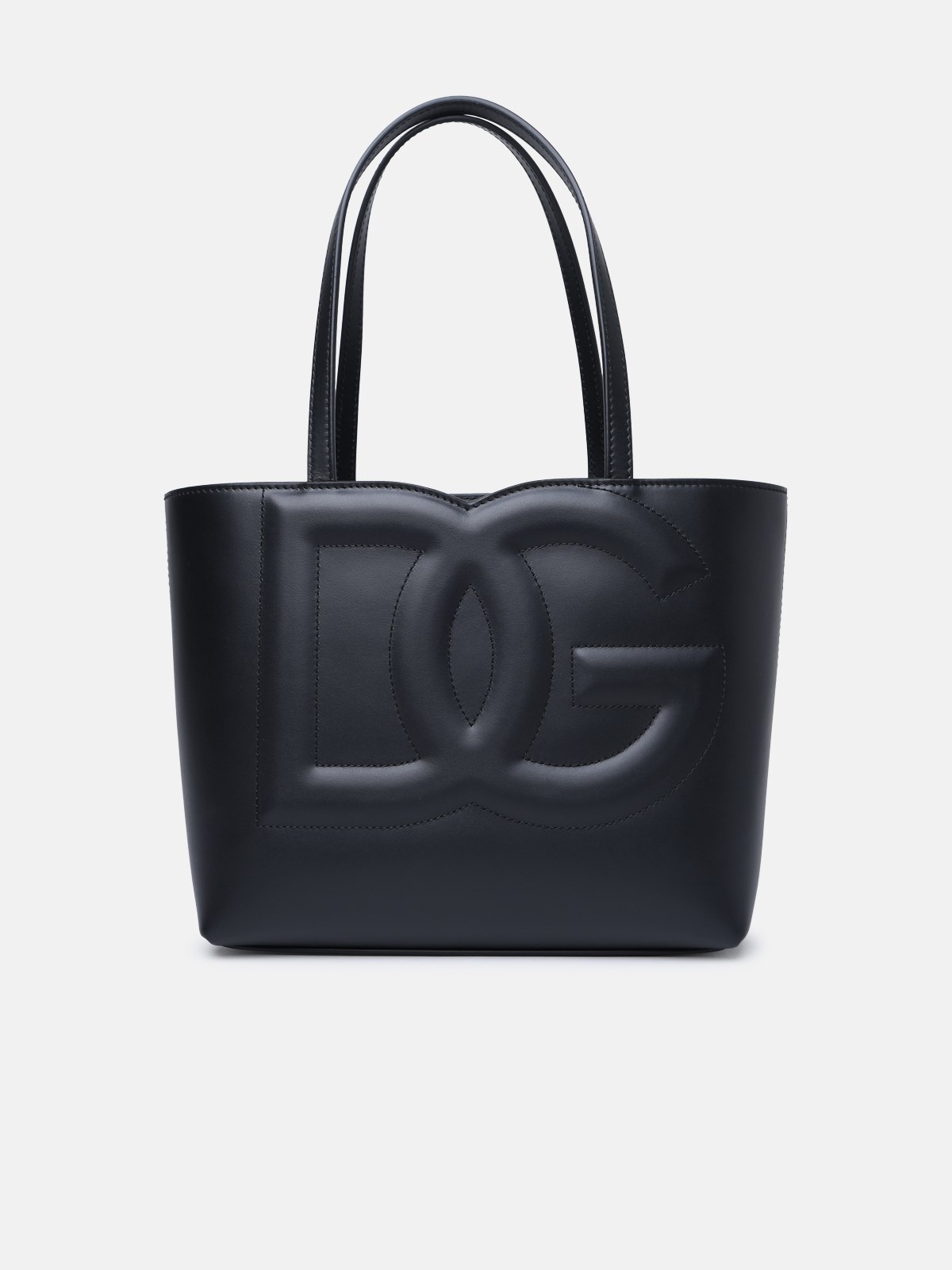 'DG' SMALL BLACK CALF LEATHER SHOPPING BAG - 1