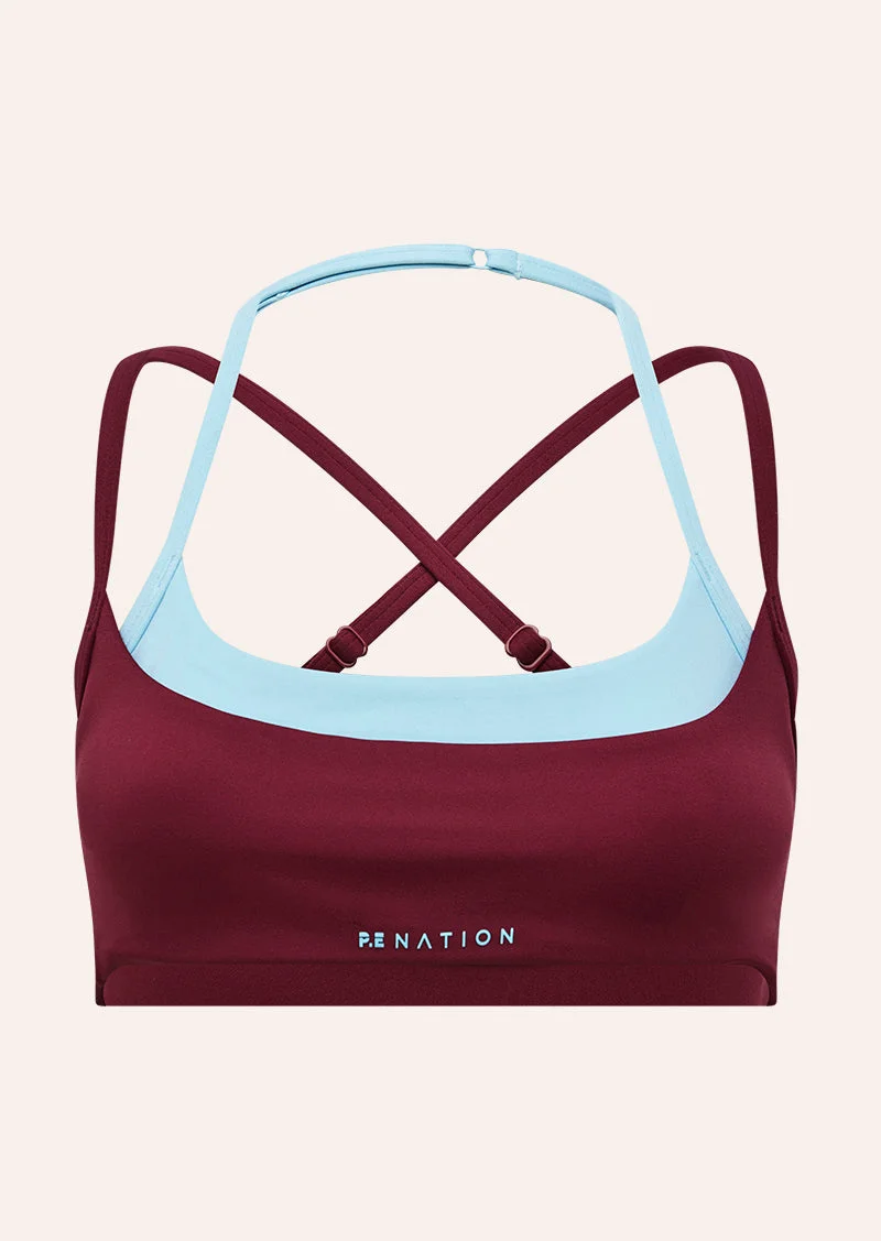 LUMINA SPORTS BRA IN BURGUNDY & SKY BLUE - 1