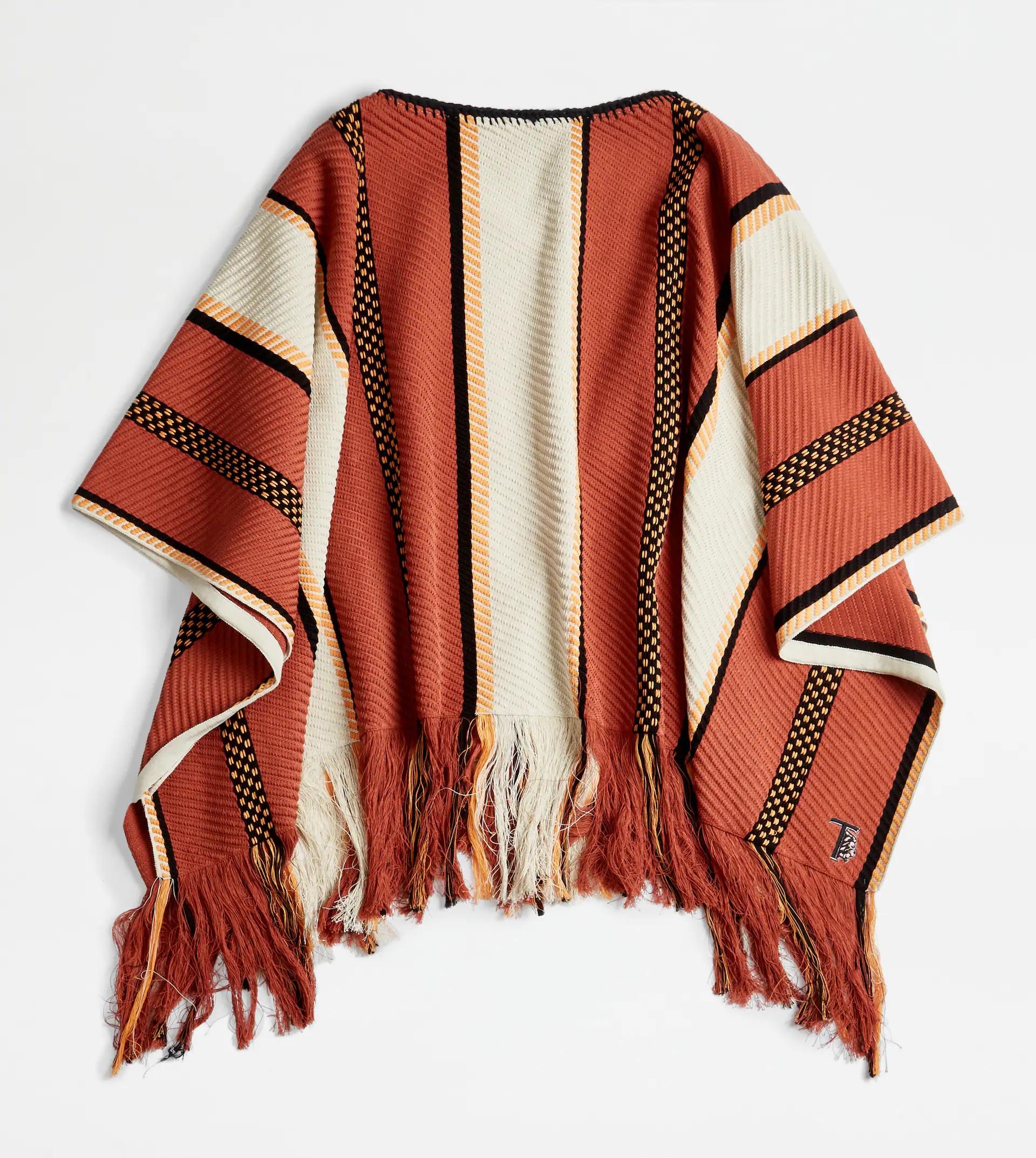 PONCHO IN COTTON - ORANGE, OFF WHITE, YELLOW - 1