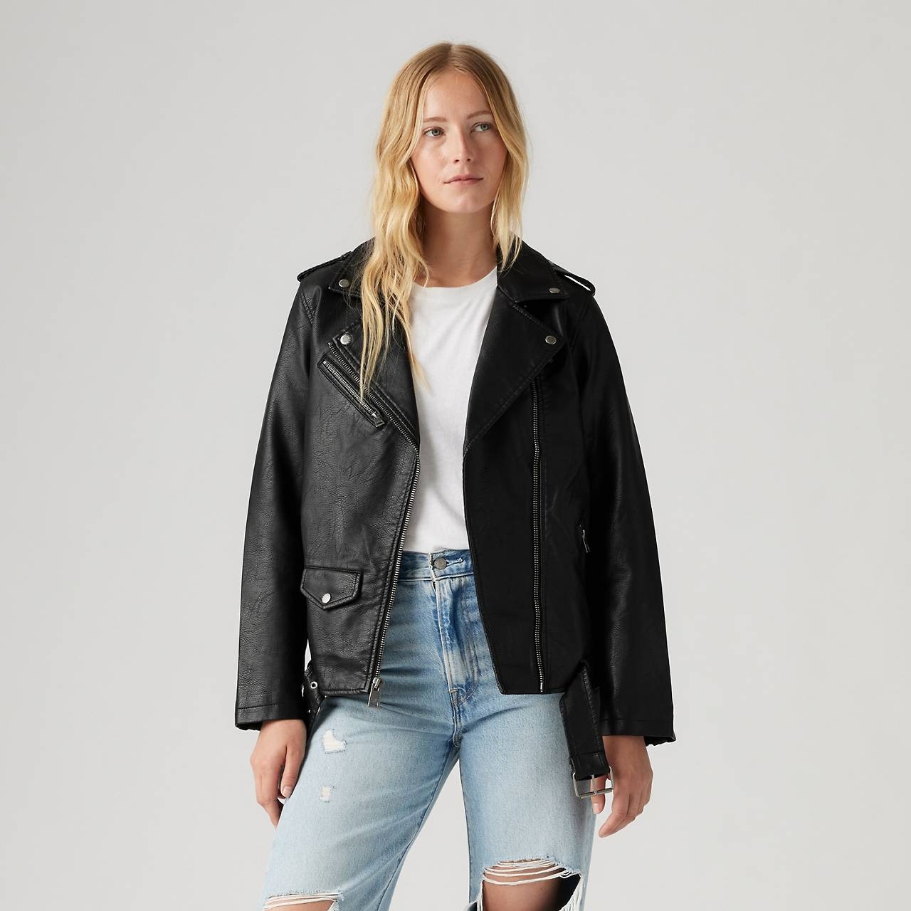 LONGLINE FAUX LEATHER MOTO JACKET - 2
