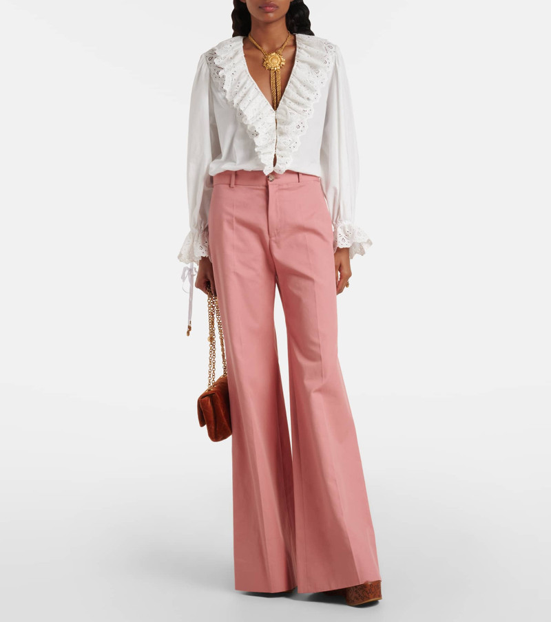Chloé Pleated high-rise cotton flared pants outlook