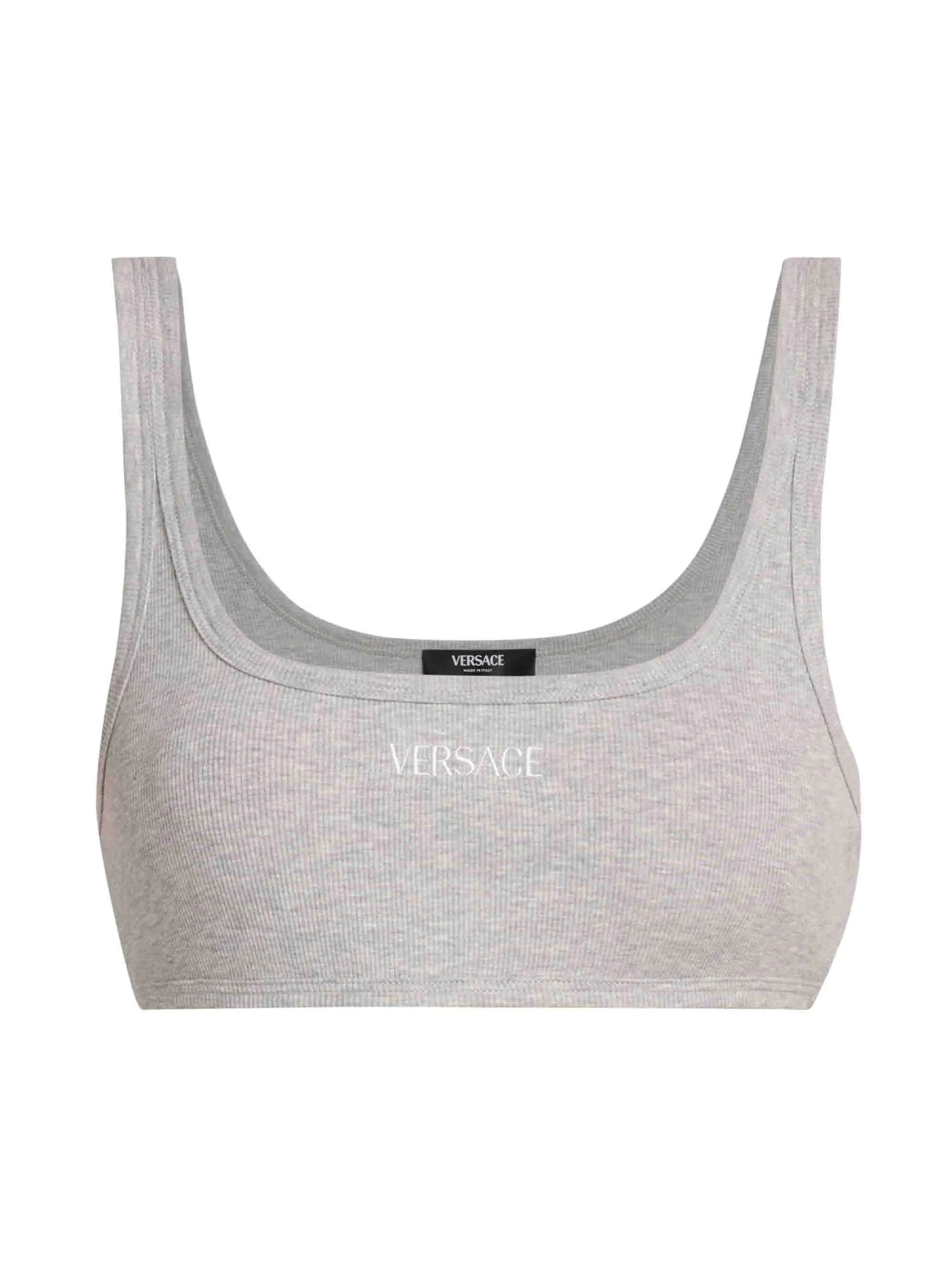 Women's Logo Cotton Rib Sports Bra - Grey Melange - 1
