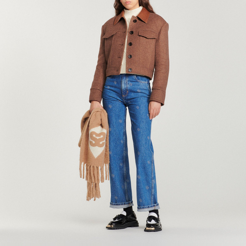 Sandro Short coat with leather collar outlook