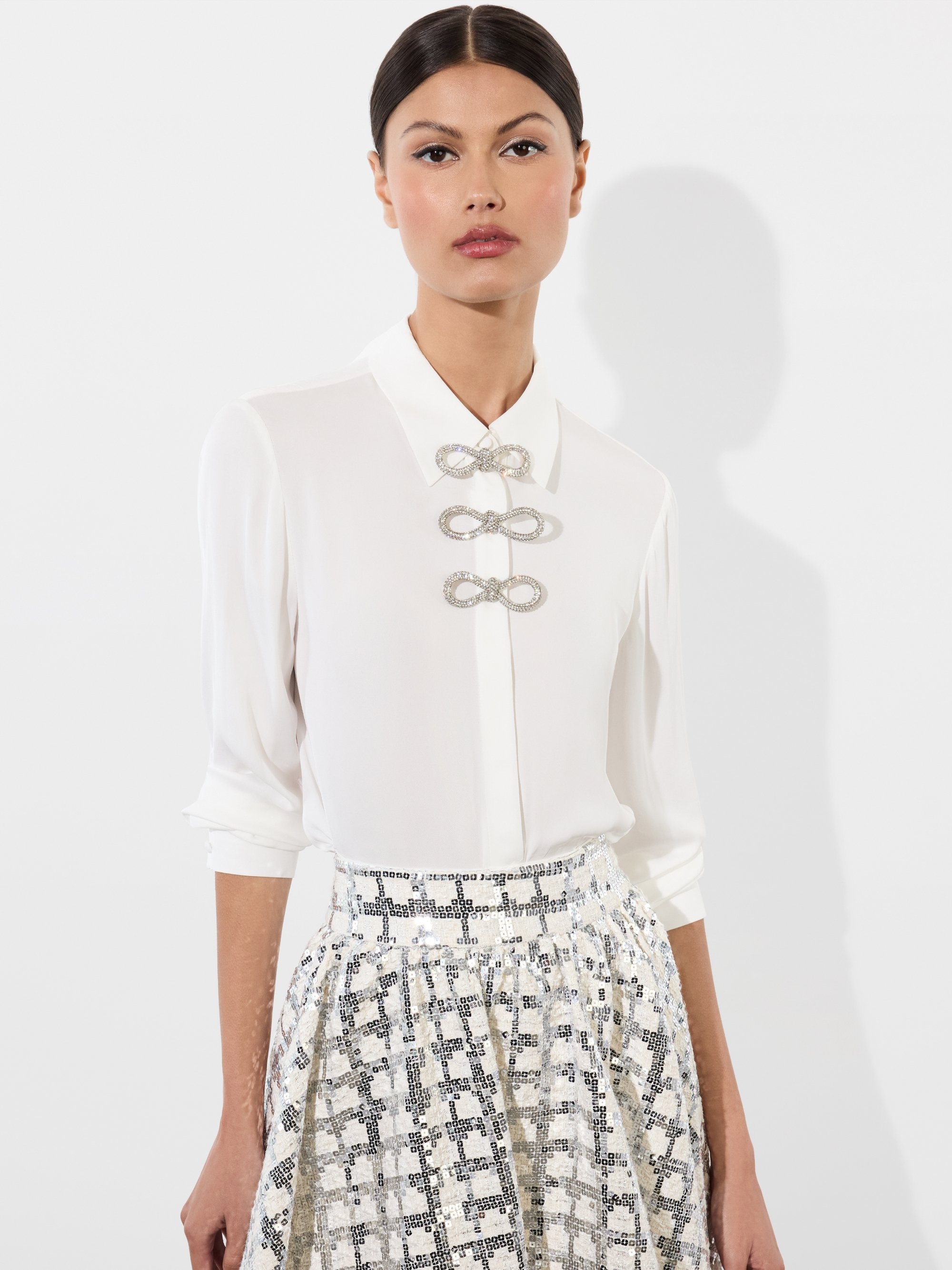 WILLA PLACKET TOP WITH EMBELLISHED BOW DETAIL - 2