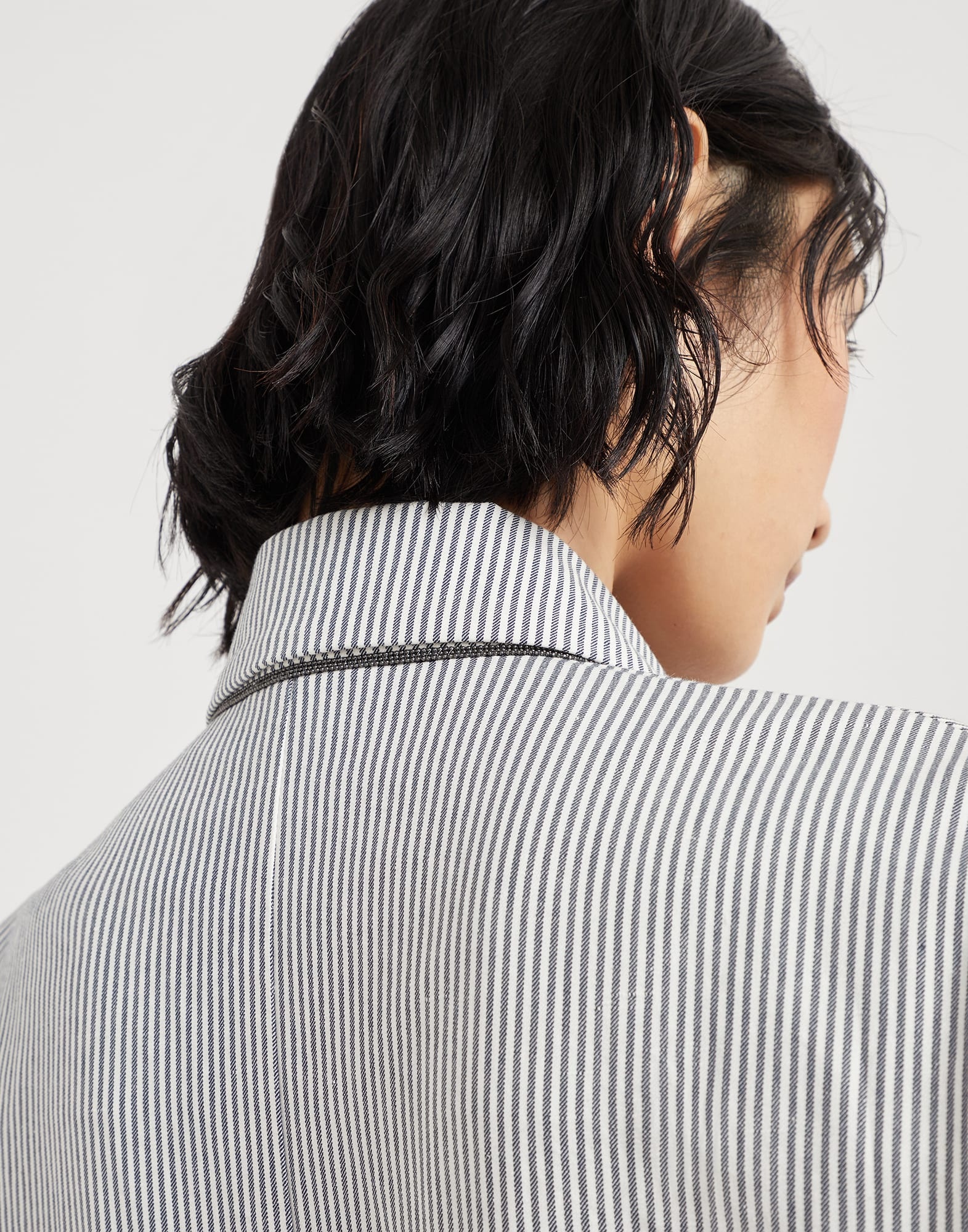 Striped cotton and linen twill blazer with monili - 3