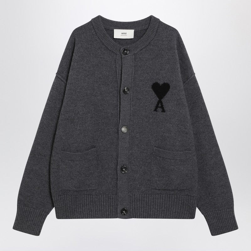 Ami Paris Grey Ami De Coeur Cardigan Men - 1