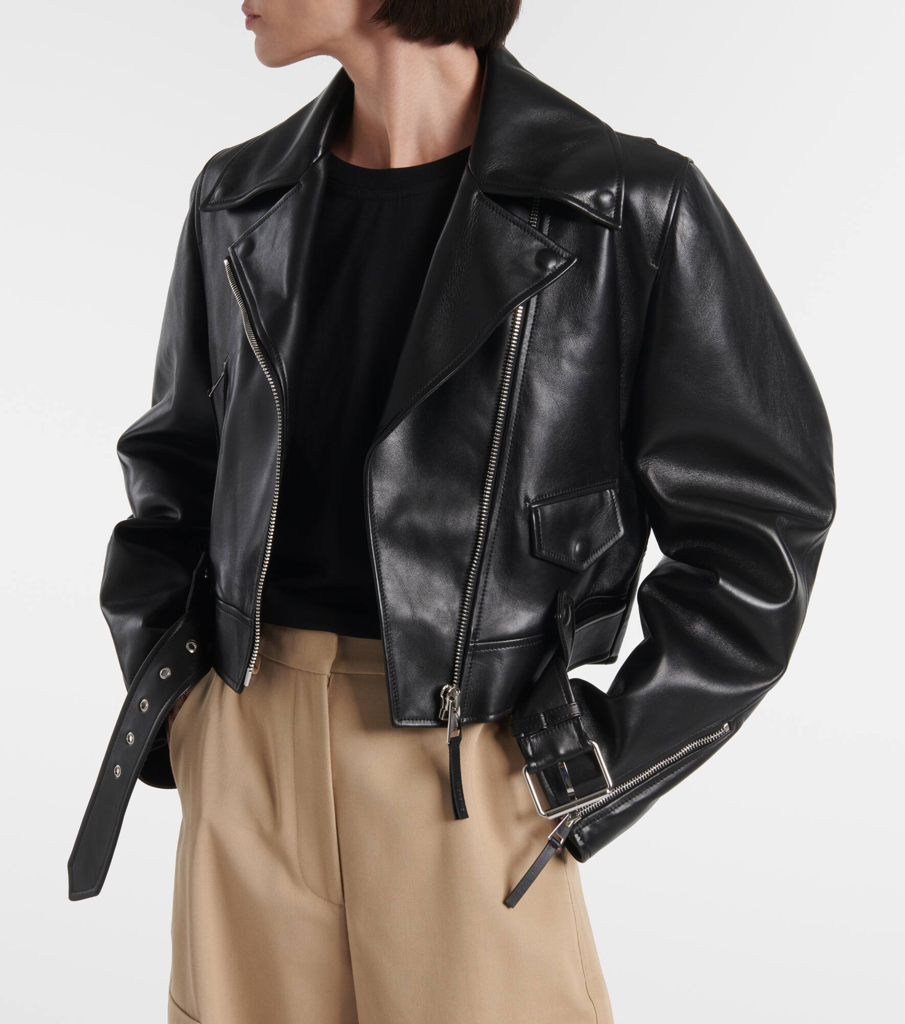 Cocoon cropped leather biker jacket - 6