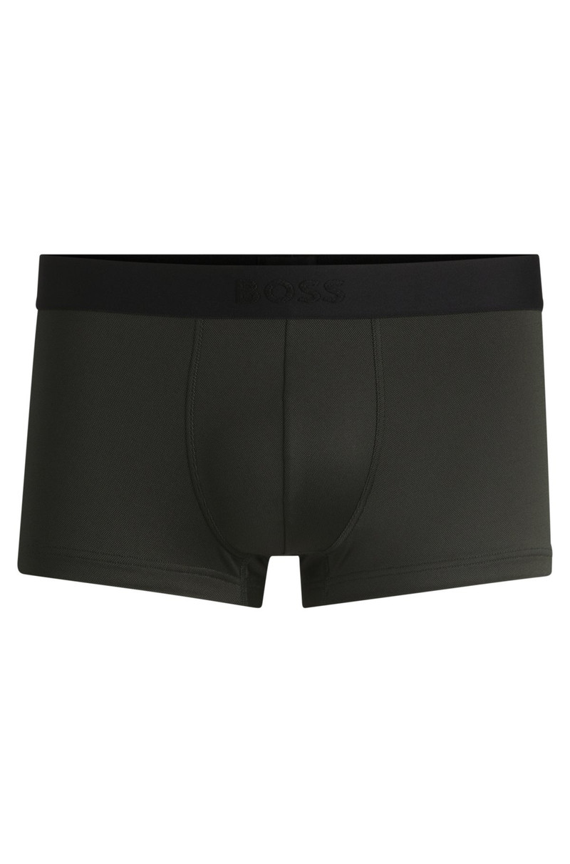 SHINY-PIQUÉ REGULAR-RISE TRUNKS WITH LOGO WAISTBAND 1