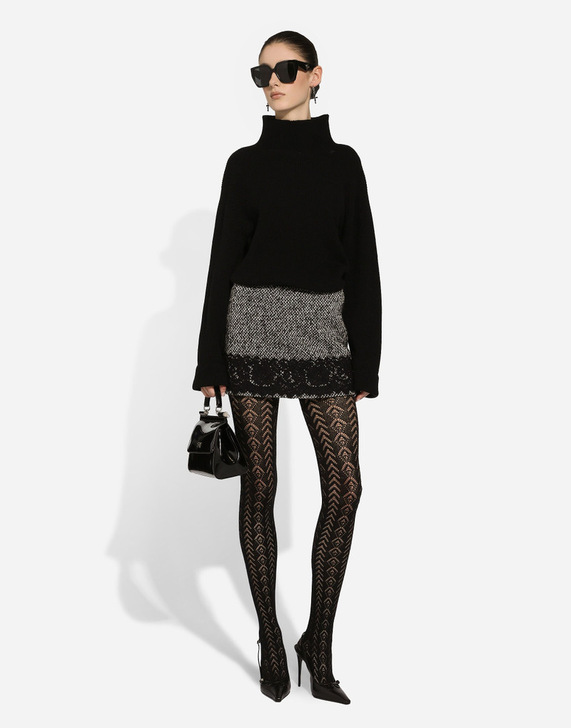 Dolce & Gabbana Short micro-tweed skirt with lace insert outlook