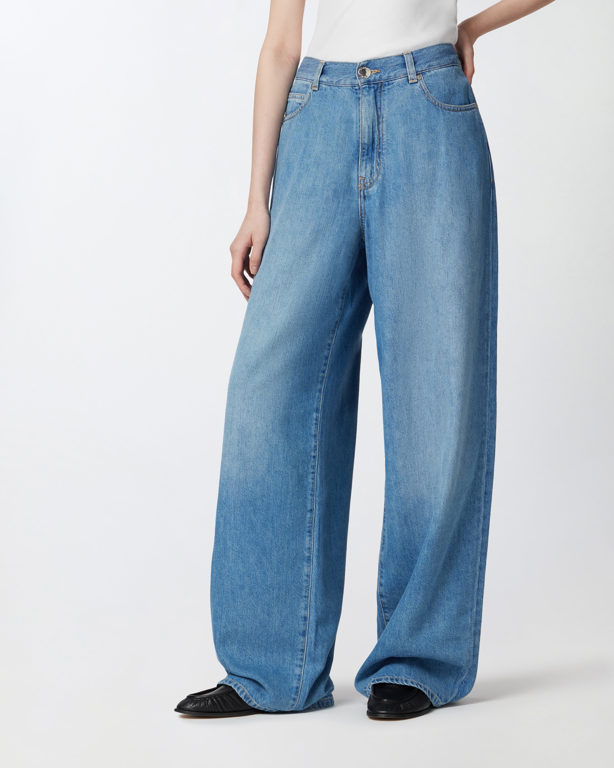 MEDIUM-LIGHT DENIM PALAZZO JEANS - 3