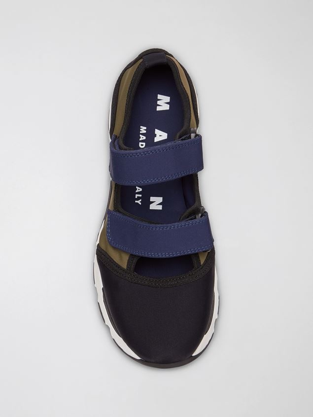 BLACK GREEN AND BLUE TECHNICAL FABRIC SNEAKER WITH HOOK AND LOOP FASTENERS - 4