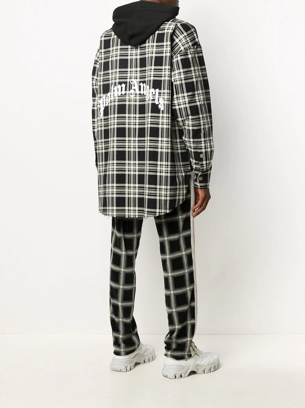 panelled check-pattern hooded coat - 4