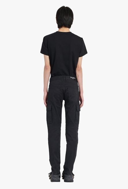 Faded black cotton cargo jeans with embossed Balmain logo - 3