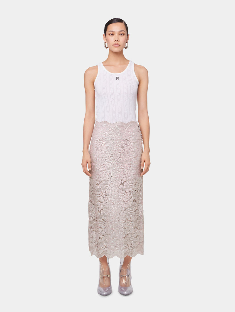 rabanne LIGHT PINK LONG SKIRT IN LACE WITH SILVER INDUCTION outlook