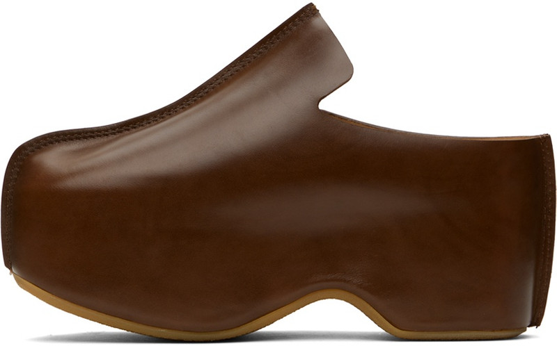 Brown Leather Platform Clogs 3