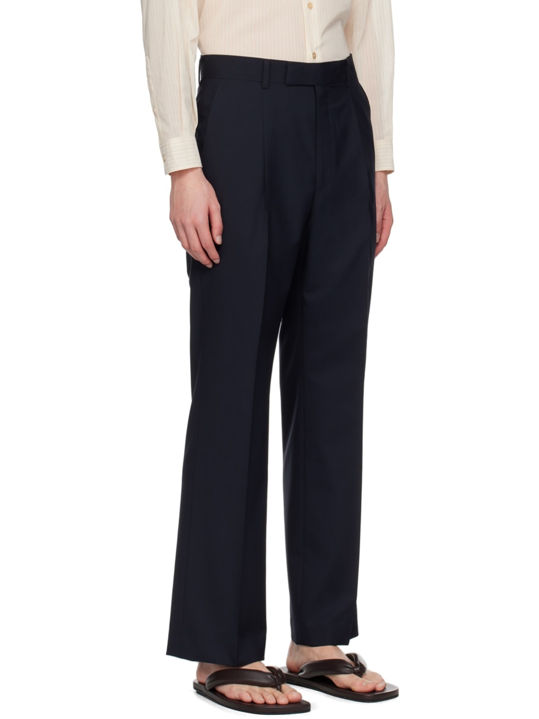 Navy Pleated Trousers - 2