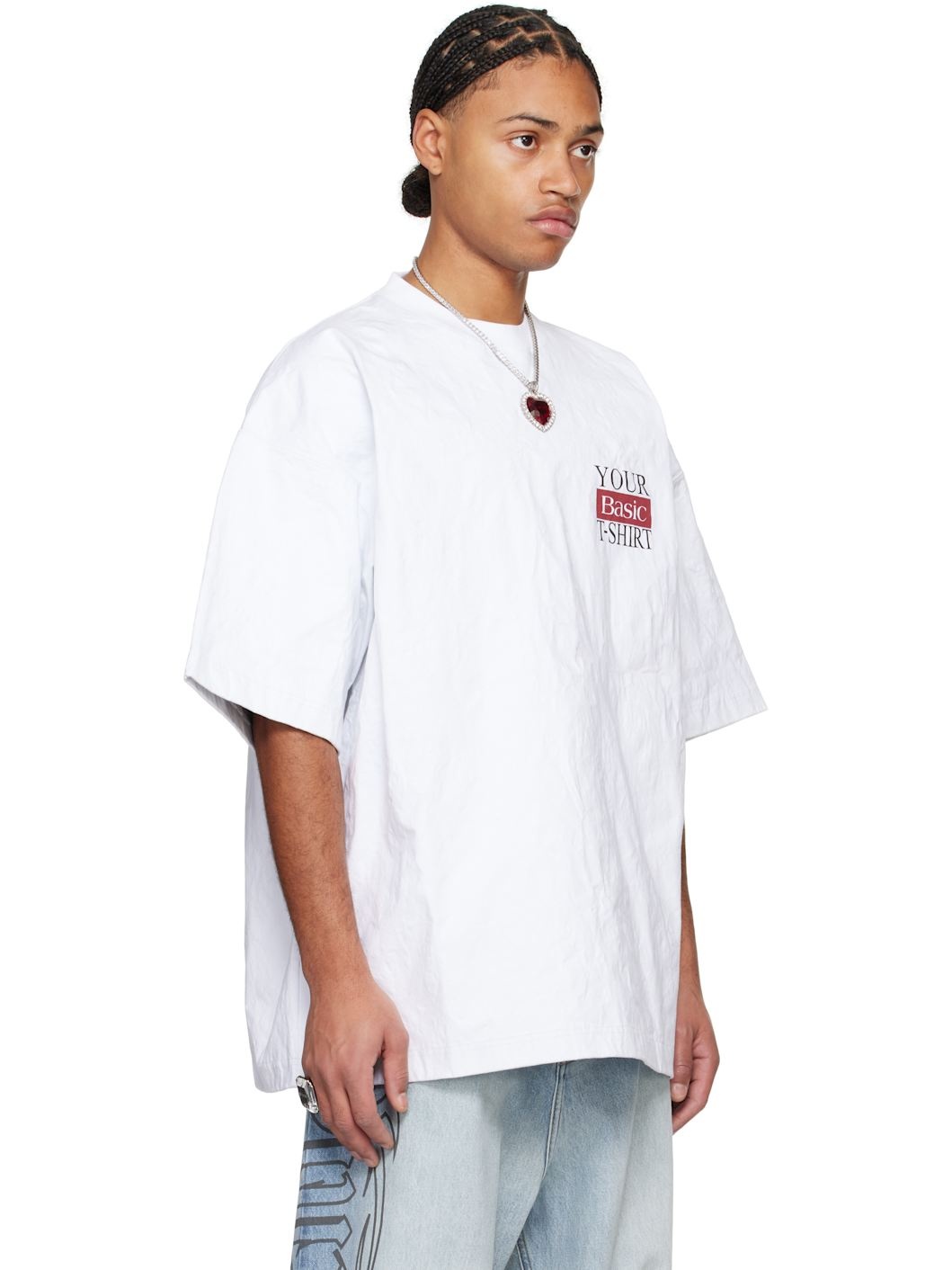 White Metalized Wrinkled 'Your Basic' T-shirt - 2