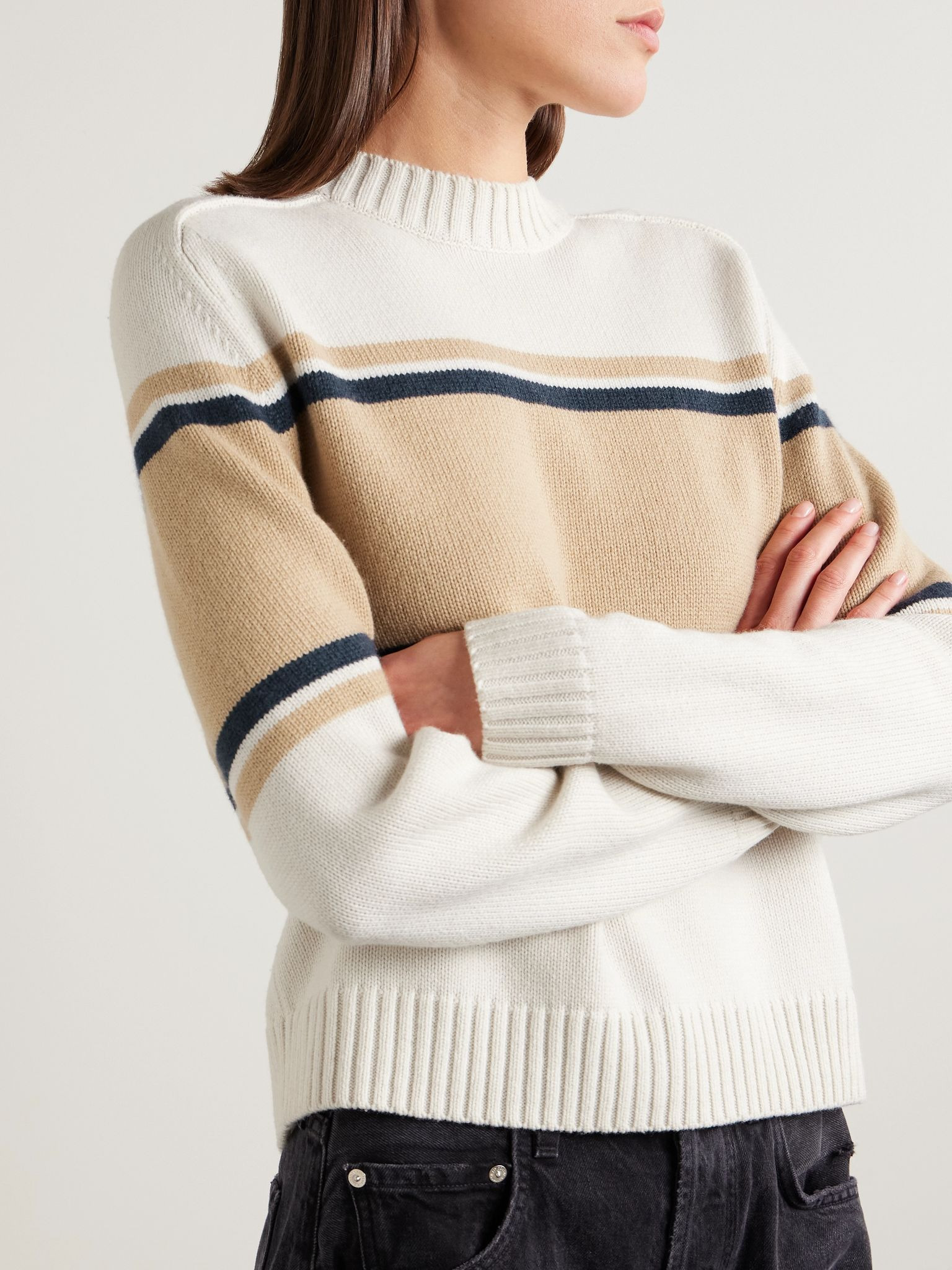 Saddle striped cashmere sweater White - 3