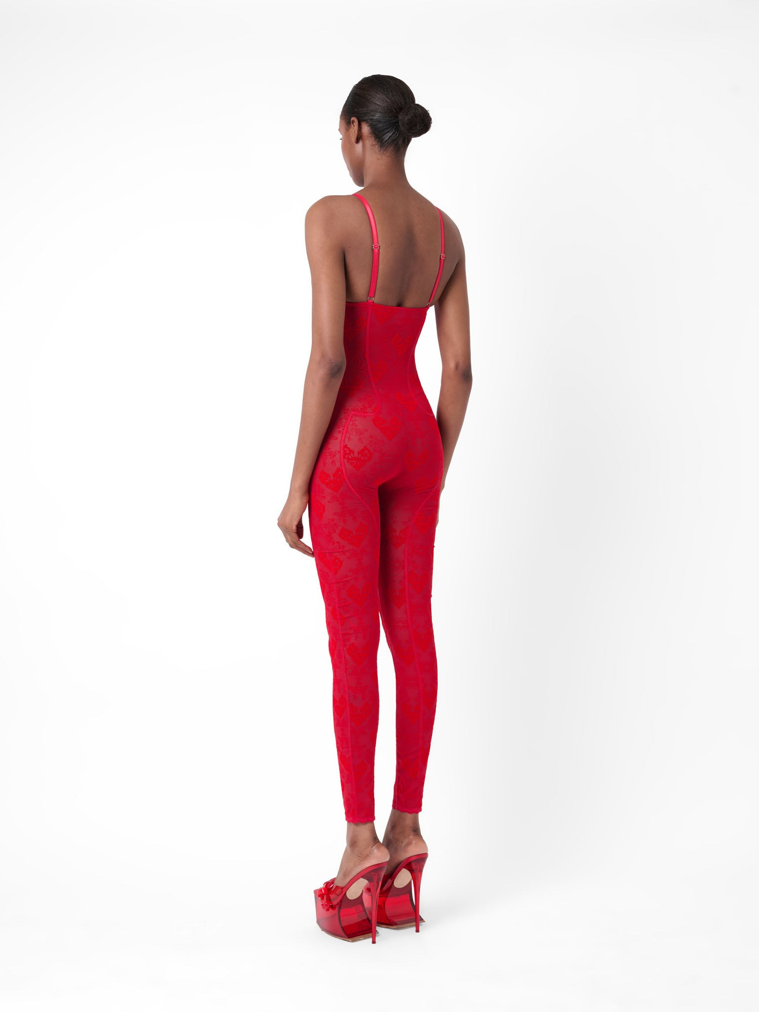 SCARLETT JUMPSUIT FLOCKED MESH RED - 5