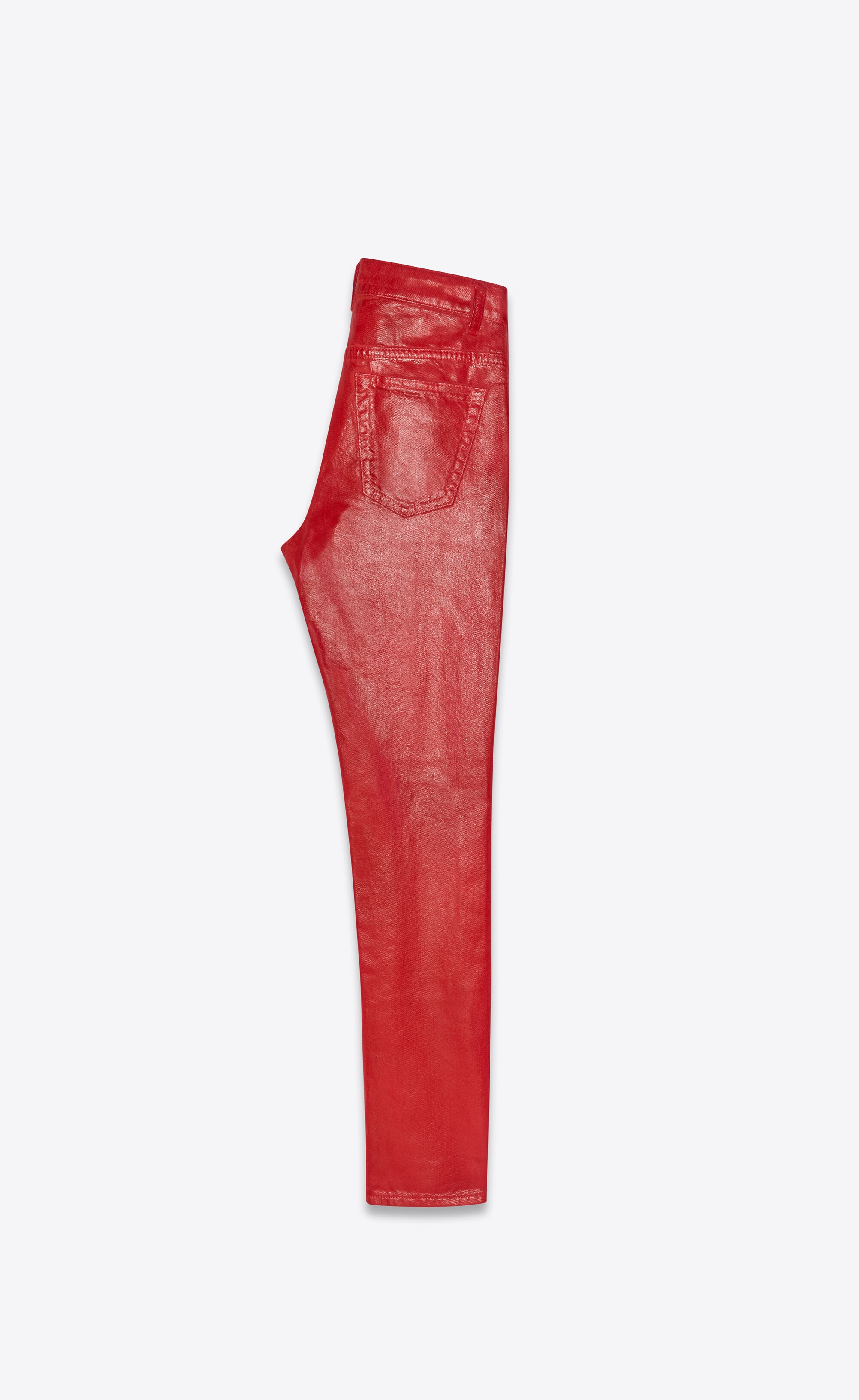 skinny jeans in shiny red vinyl denim - 2