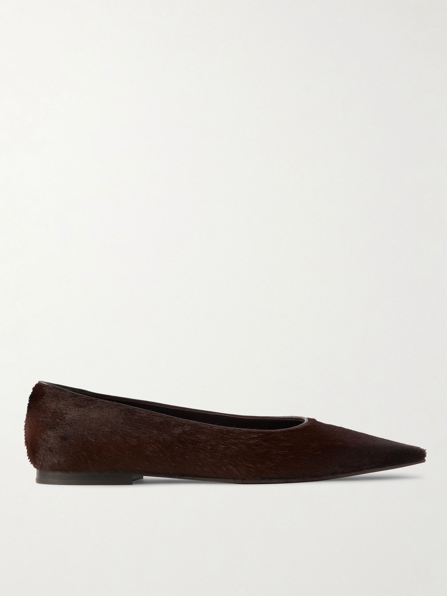 Leather-trimmed calf hair point-toe flats Dark brown - 1