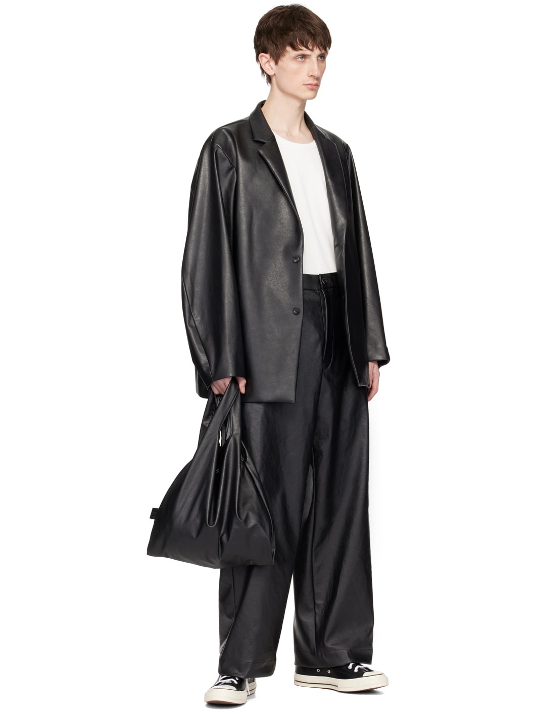 Black Drawstring Faux-Leather Trousers - 4