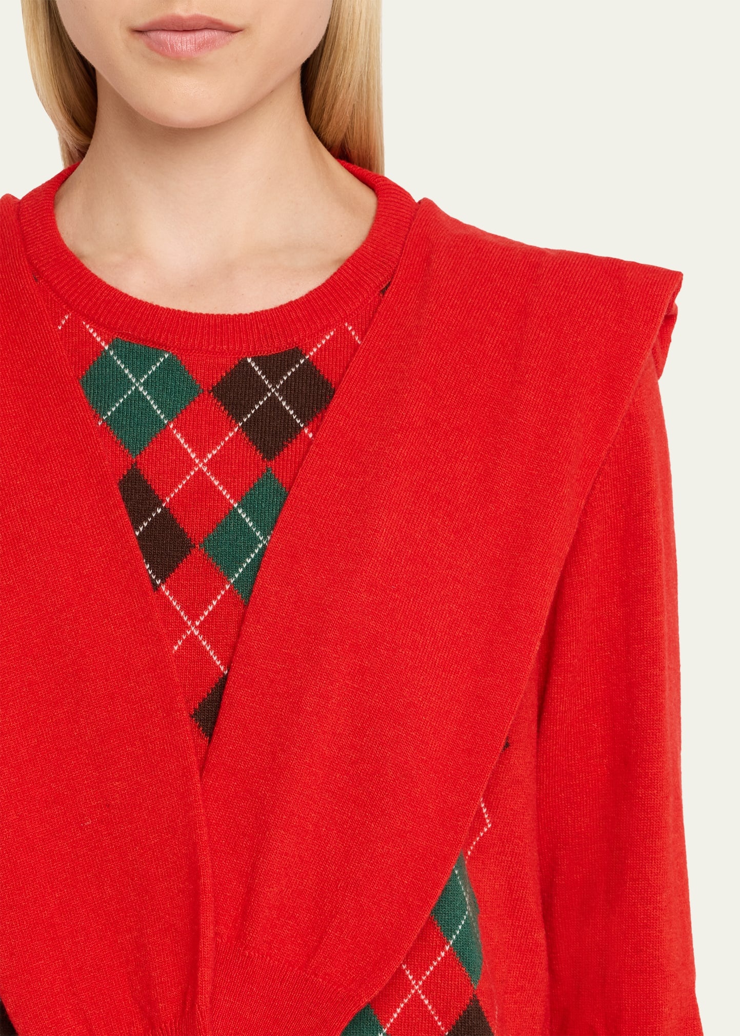 Double-Sleeve Argyle Crewneck Sweater - 5