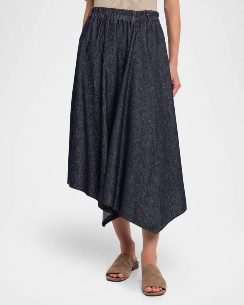 Asymmetric Metallic Denim Midi Skirt 4