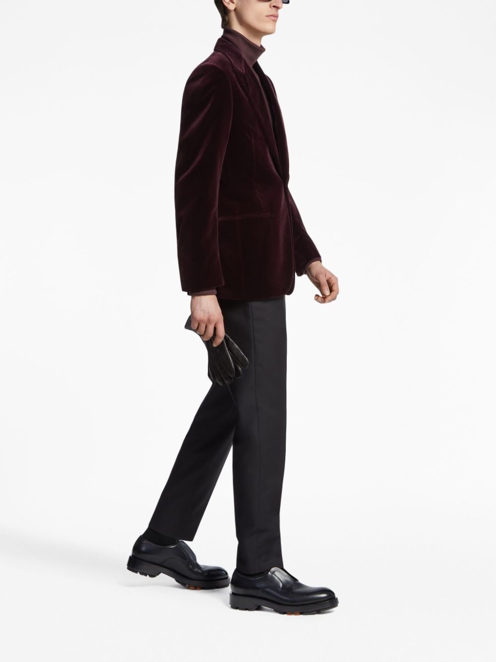 single-breasted velour blazer - 2