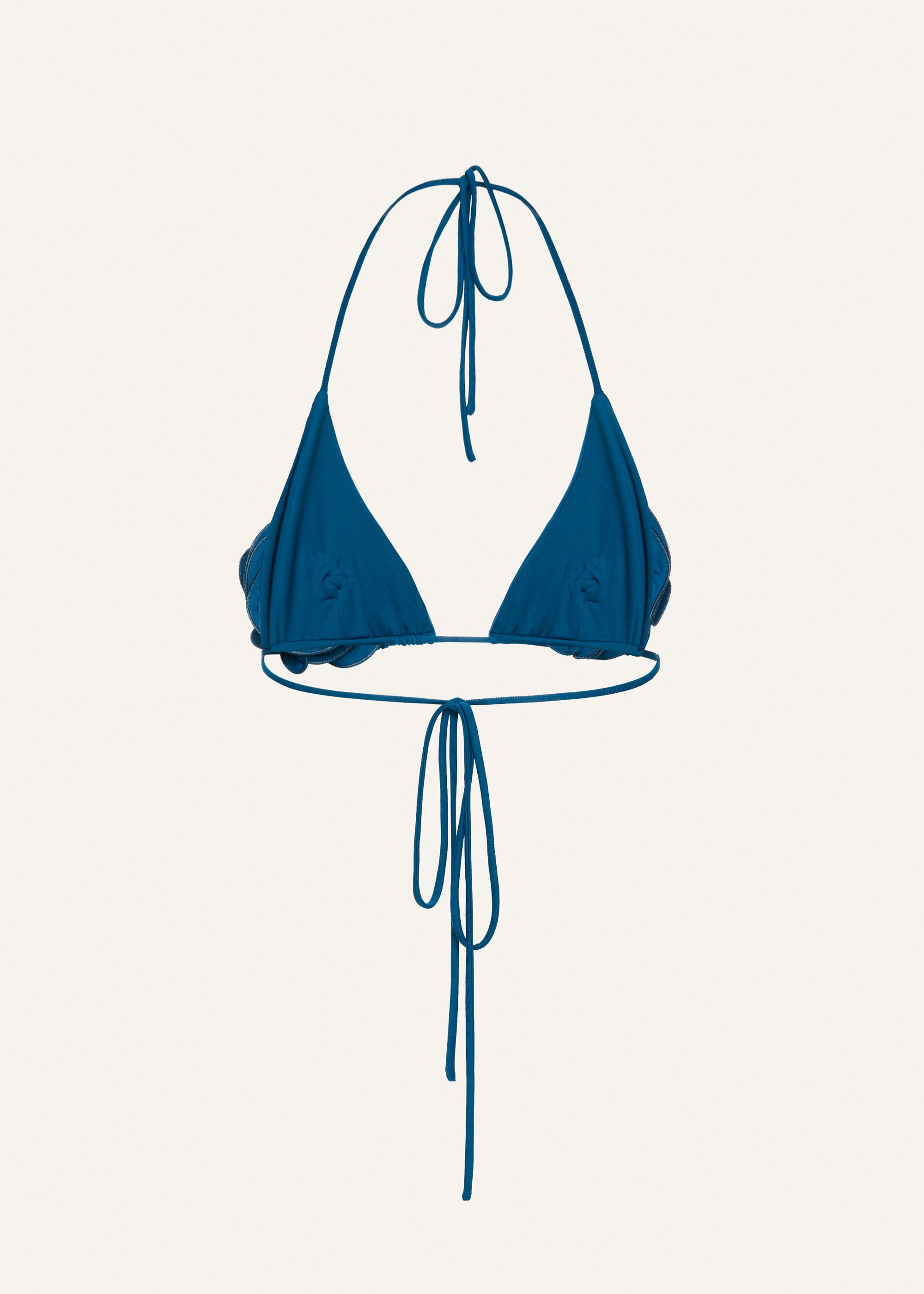 Floral strappy triangle bikini top in ocean blue - 2