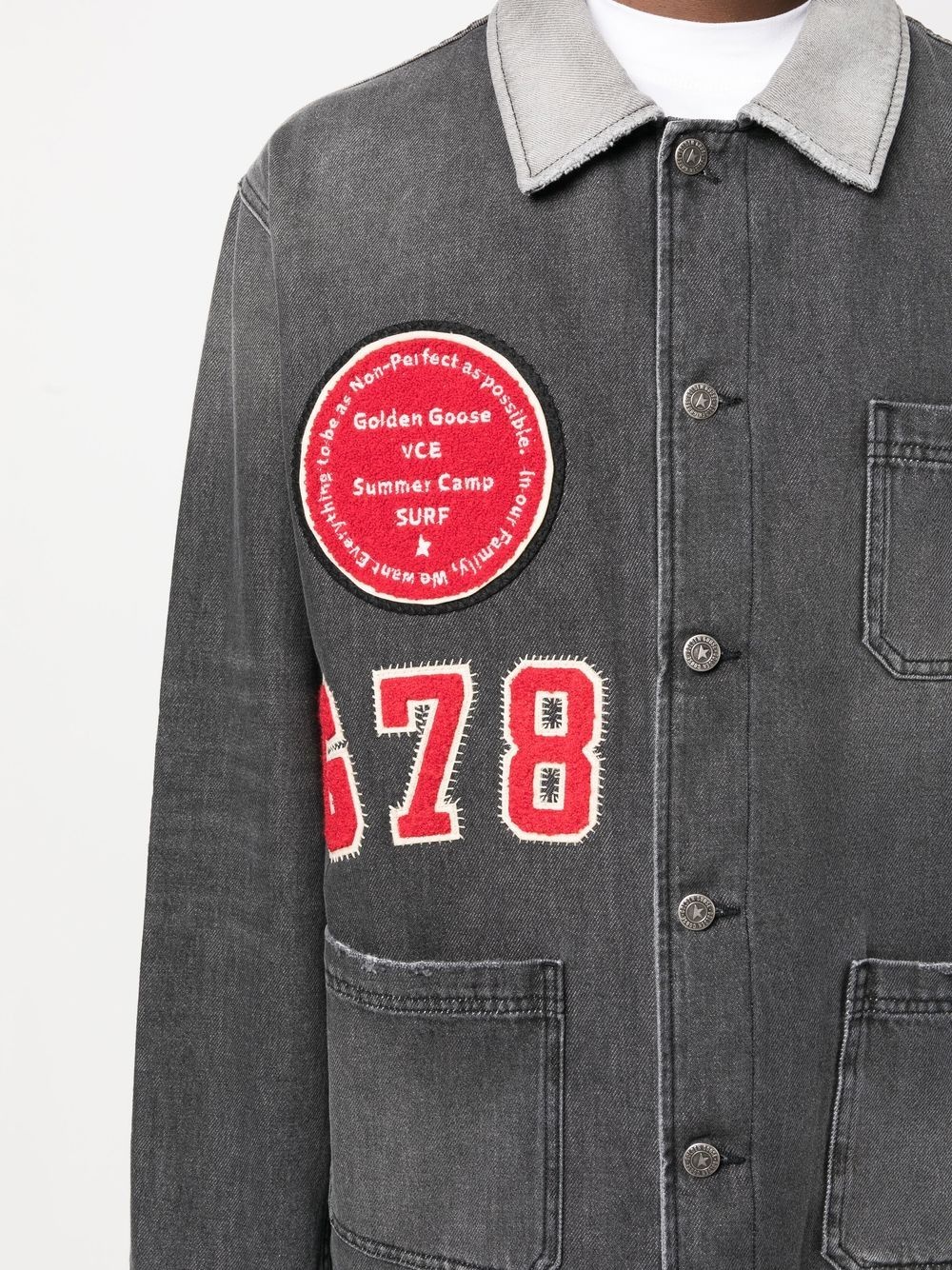 patch detail faded denim jacket - 5