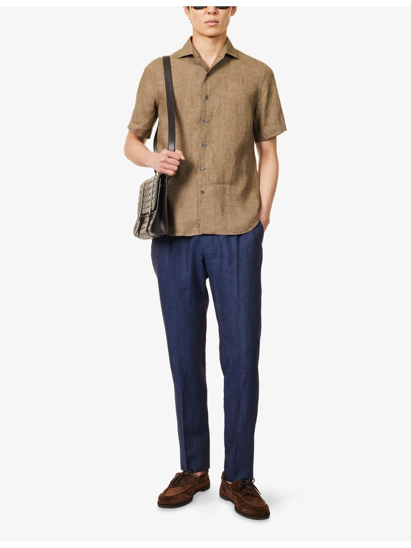 CORNELIANI Short-Sleeve Logo-Embroidered Linen Shirt outlook