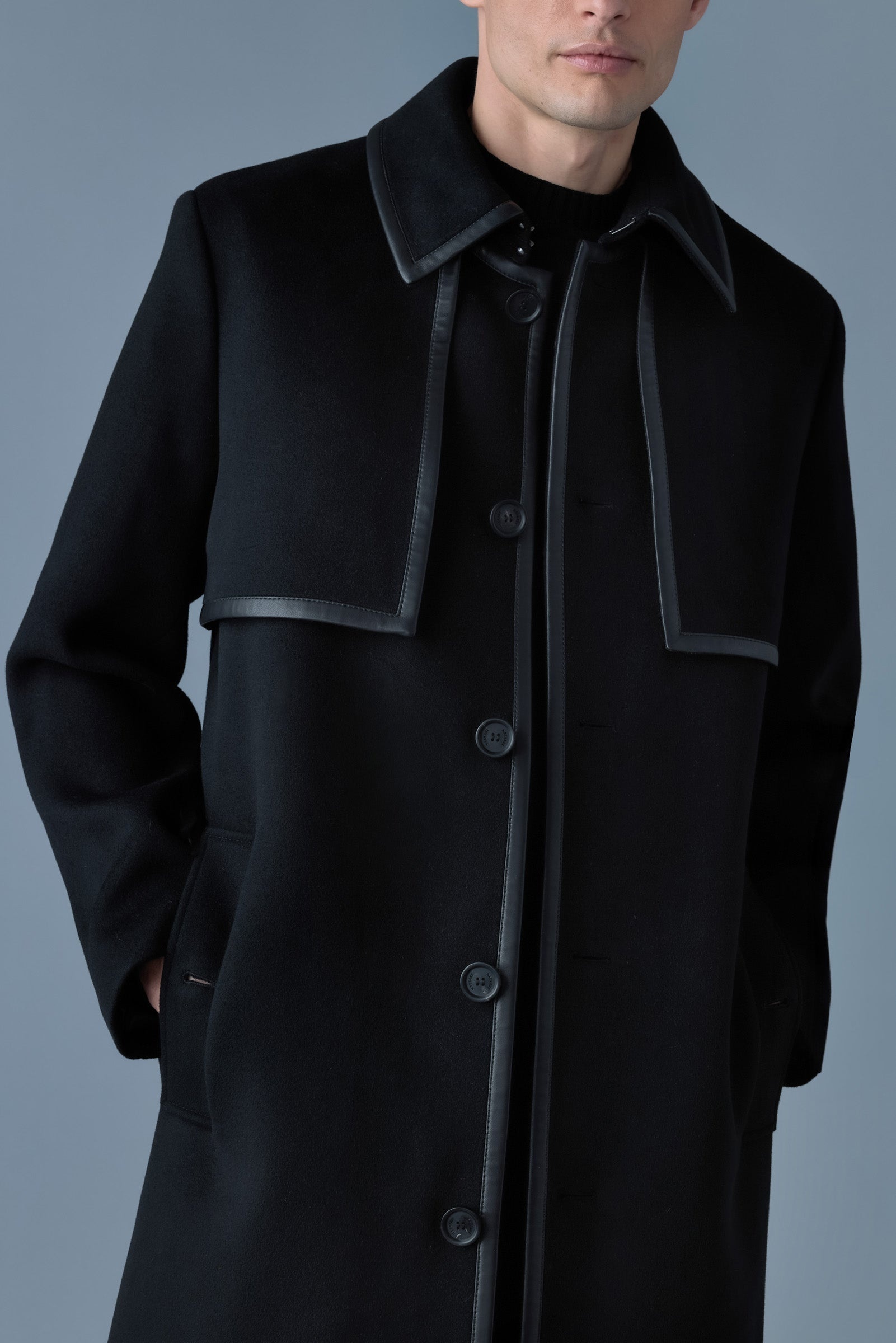 CORBIN Wool trench coat with leather detail. - 5
