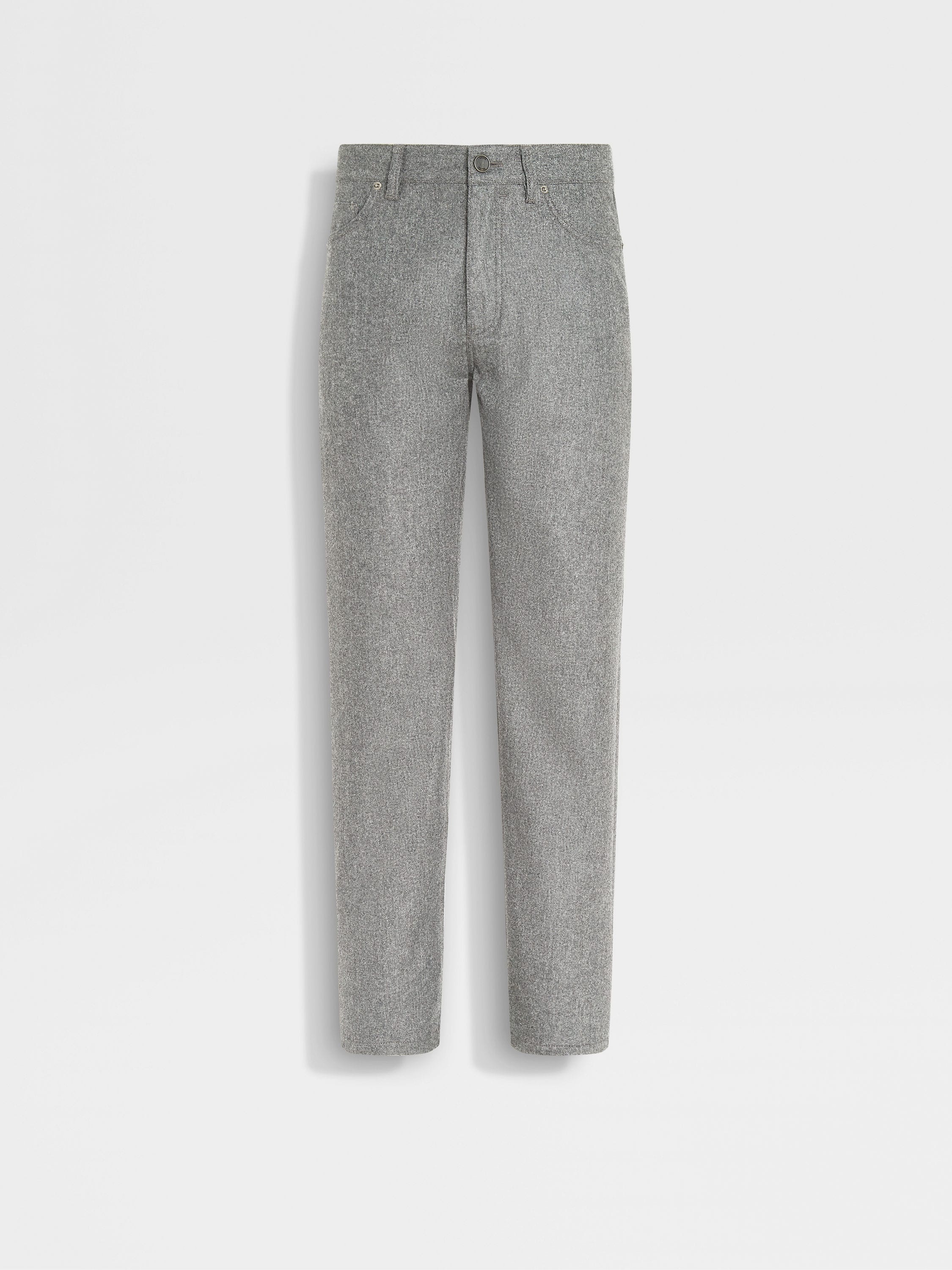 GREY MÉLANGE WOOL AND CASHMERE ROCCIA PANTS - 1