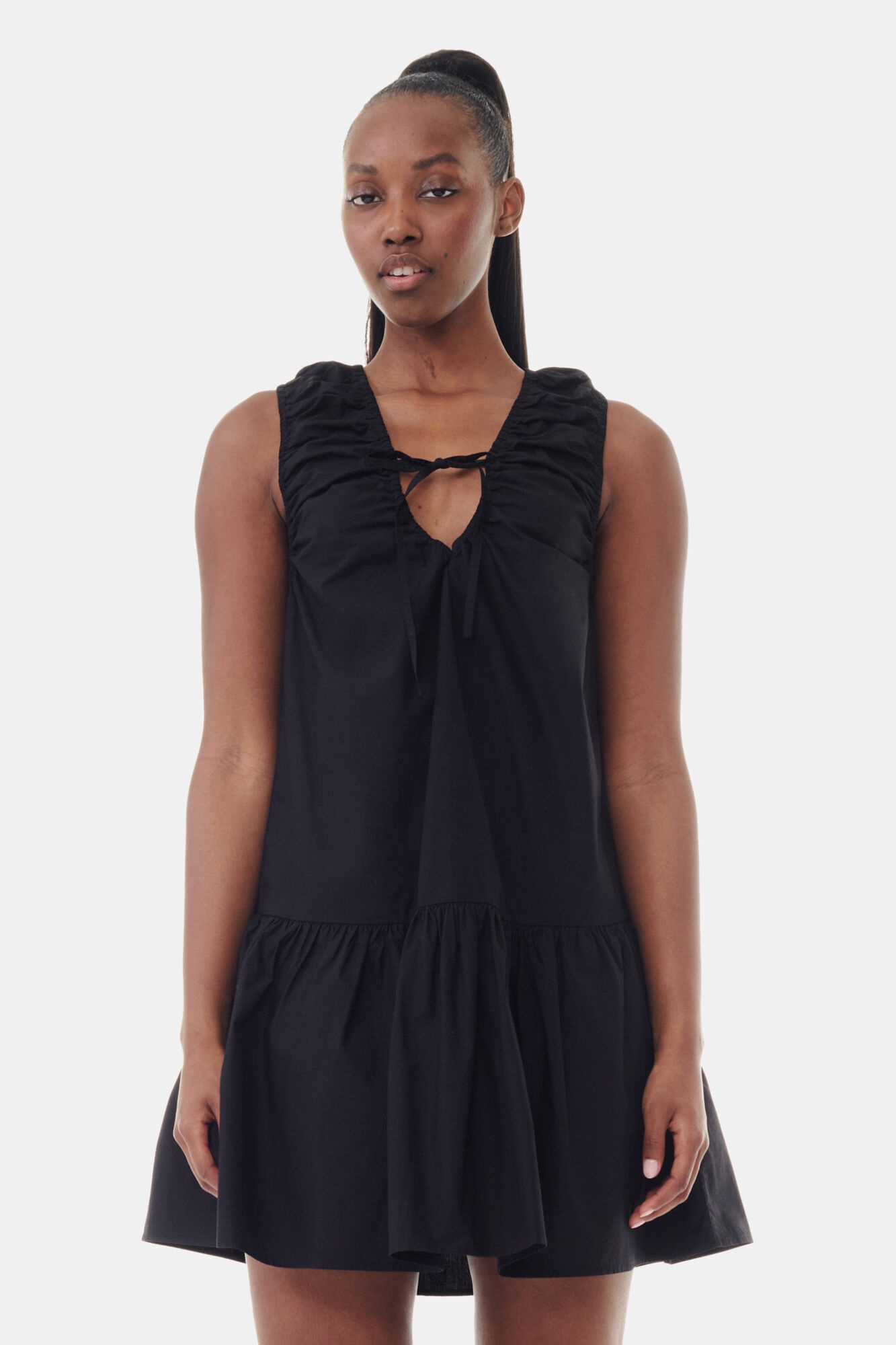 BLACK COTTON POPLIN MINI DRESS - 3