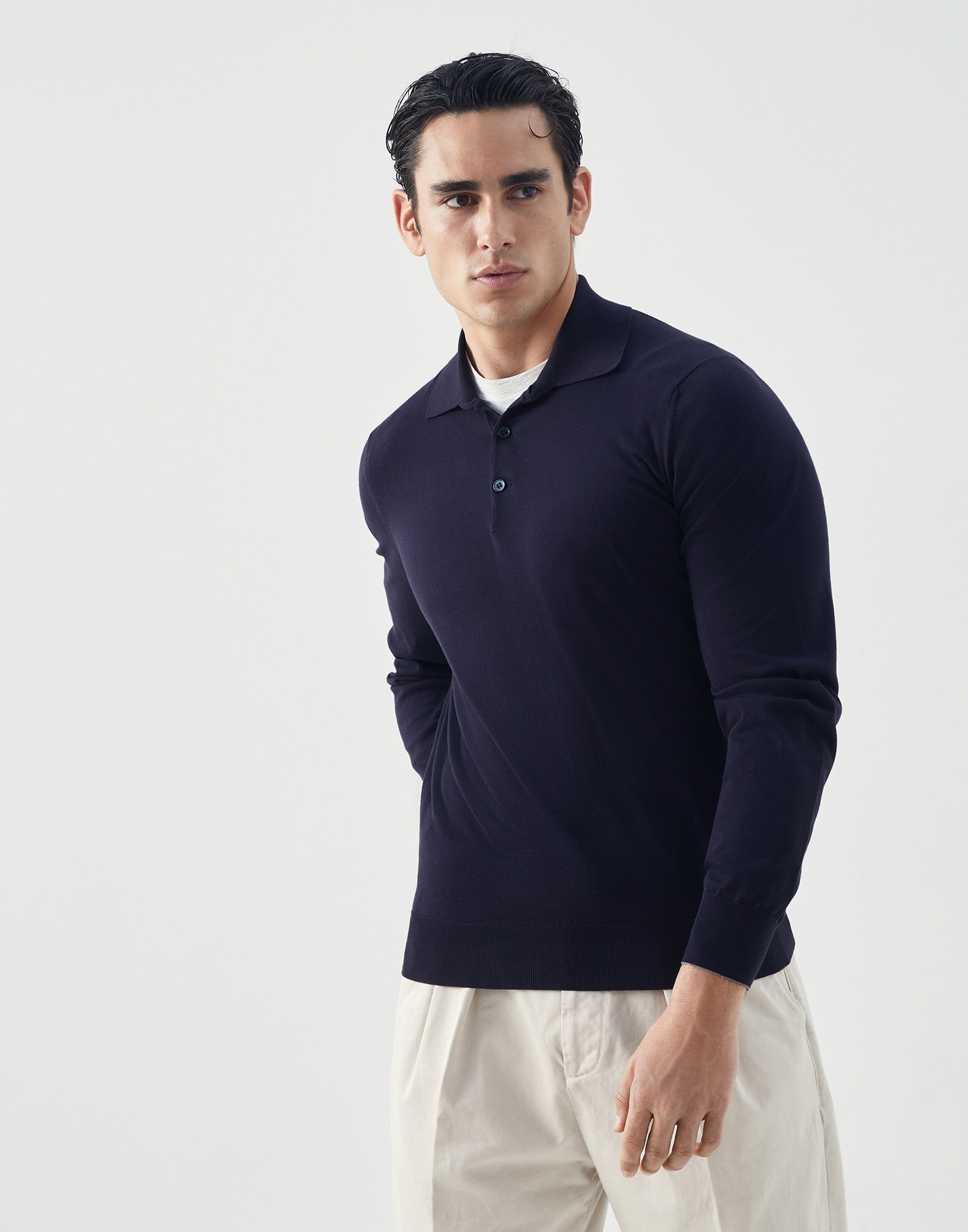 Cotton lightweight polo-style sweater - 1