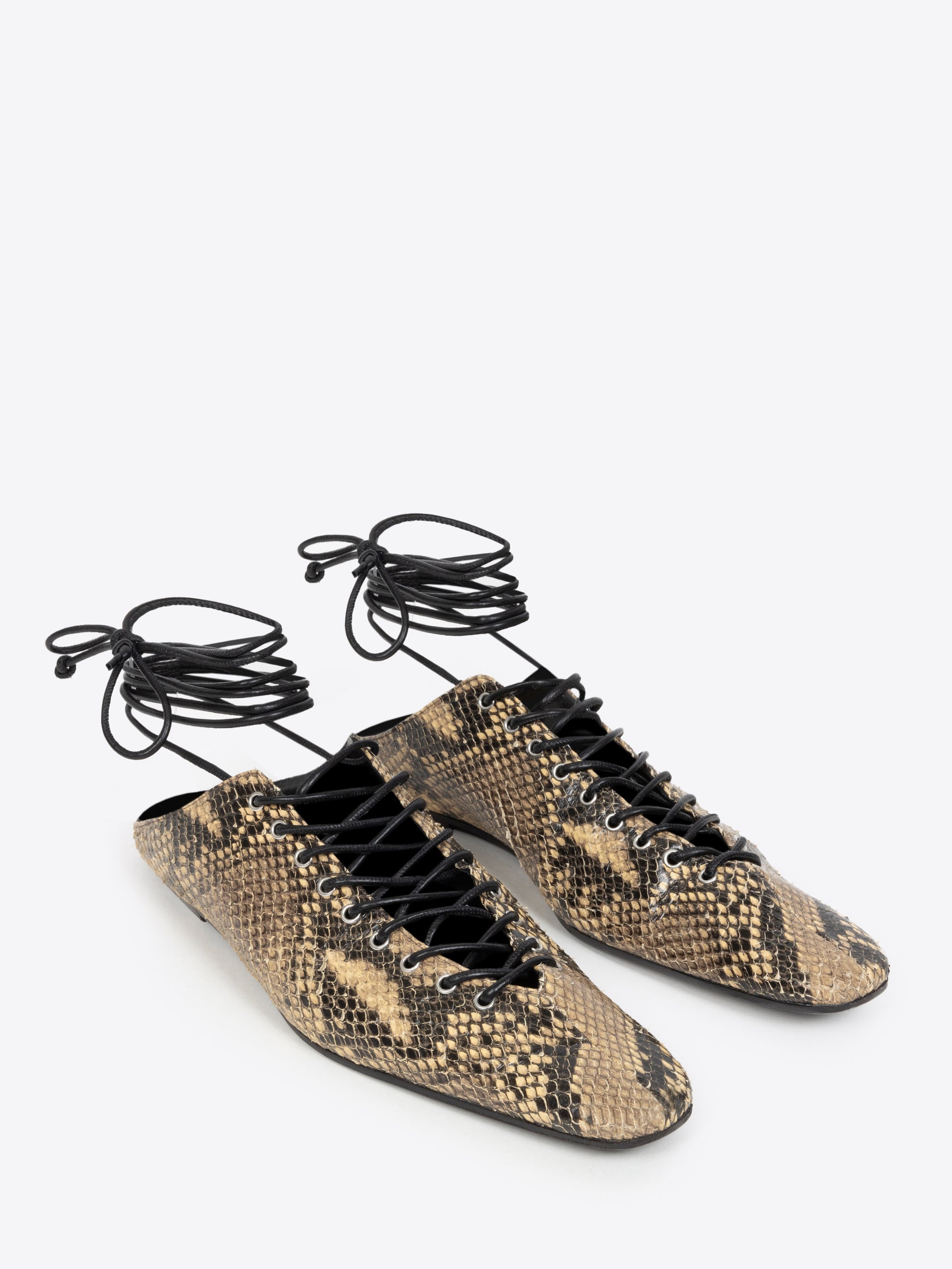 LEATHER LACE UP FLATS - 3