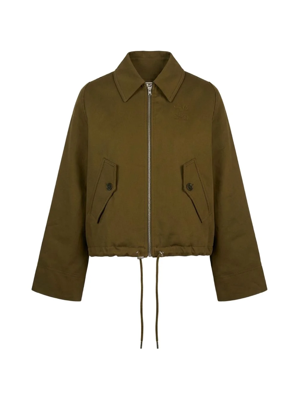 drawstring-waist zip-up jacket - 1