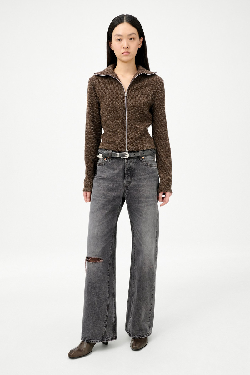 Our Legacy Slim Zip Longsleeve Brown Sparse Buckle Weave outlook