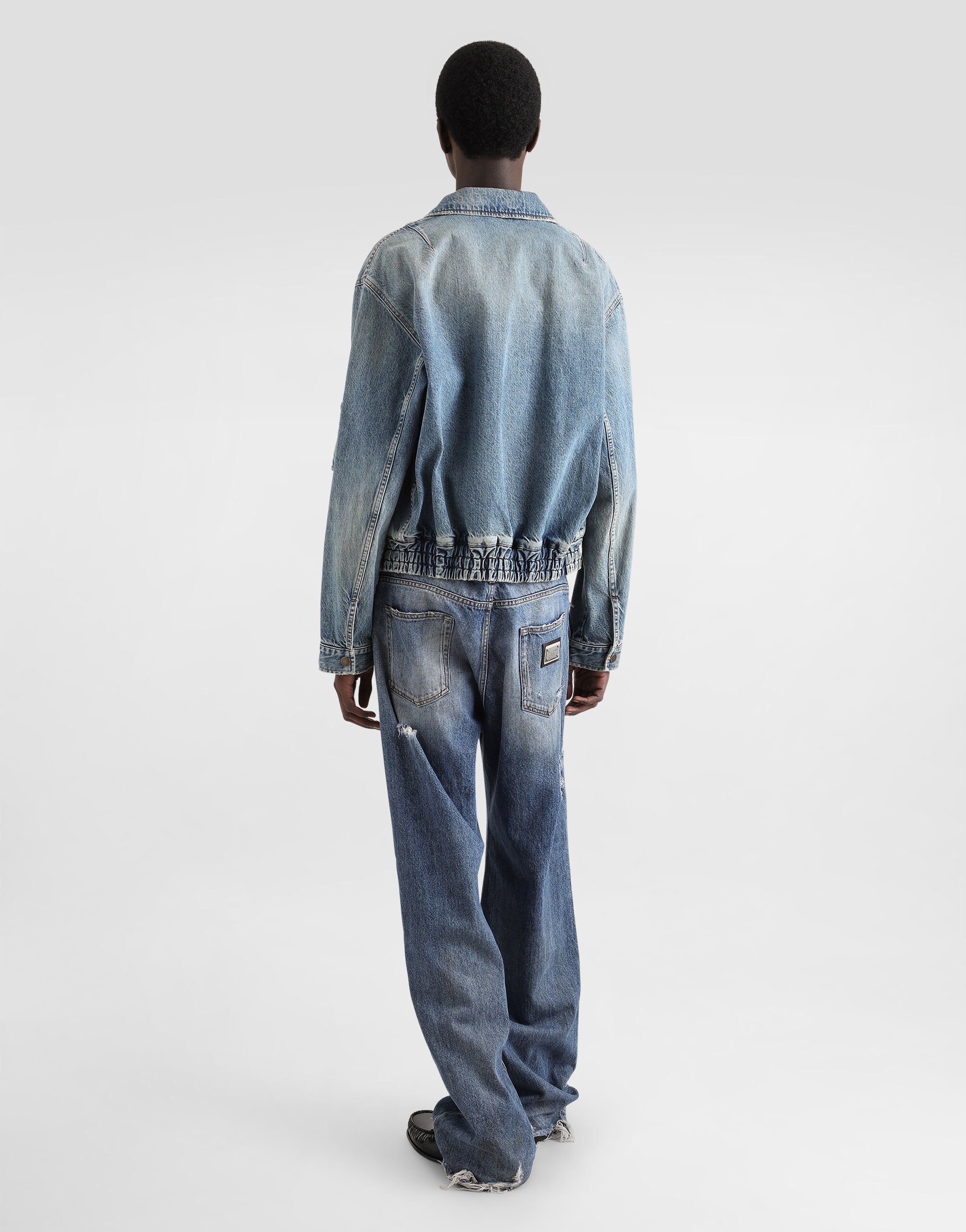Cotton denim bomber jacket with tag - 3