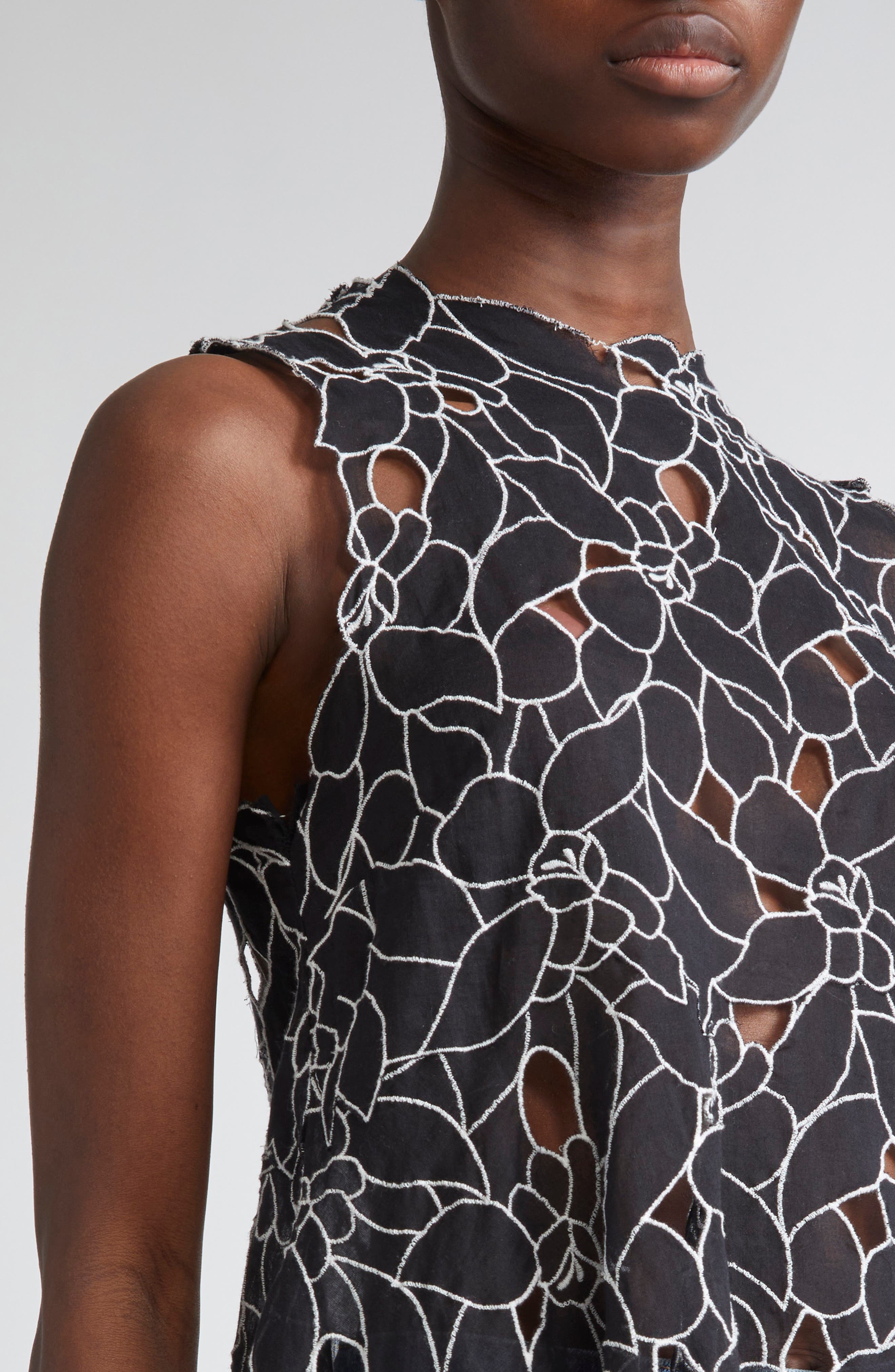 Ulla Johnson Ali Embroidered Cutout Sleeveless Top in Noir at Nordstrom - 5